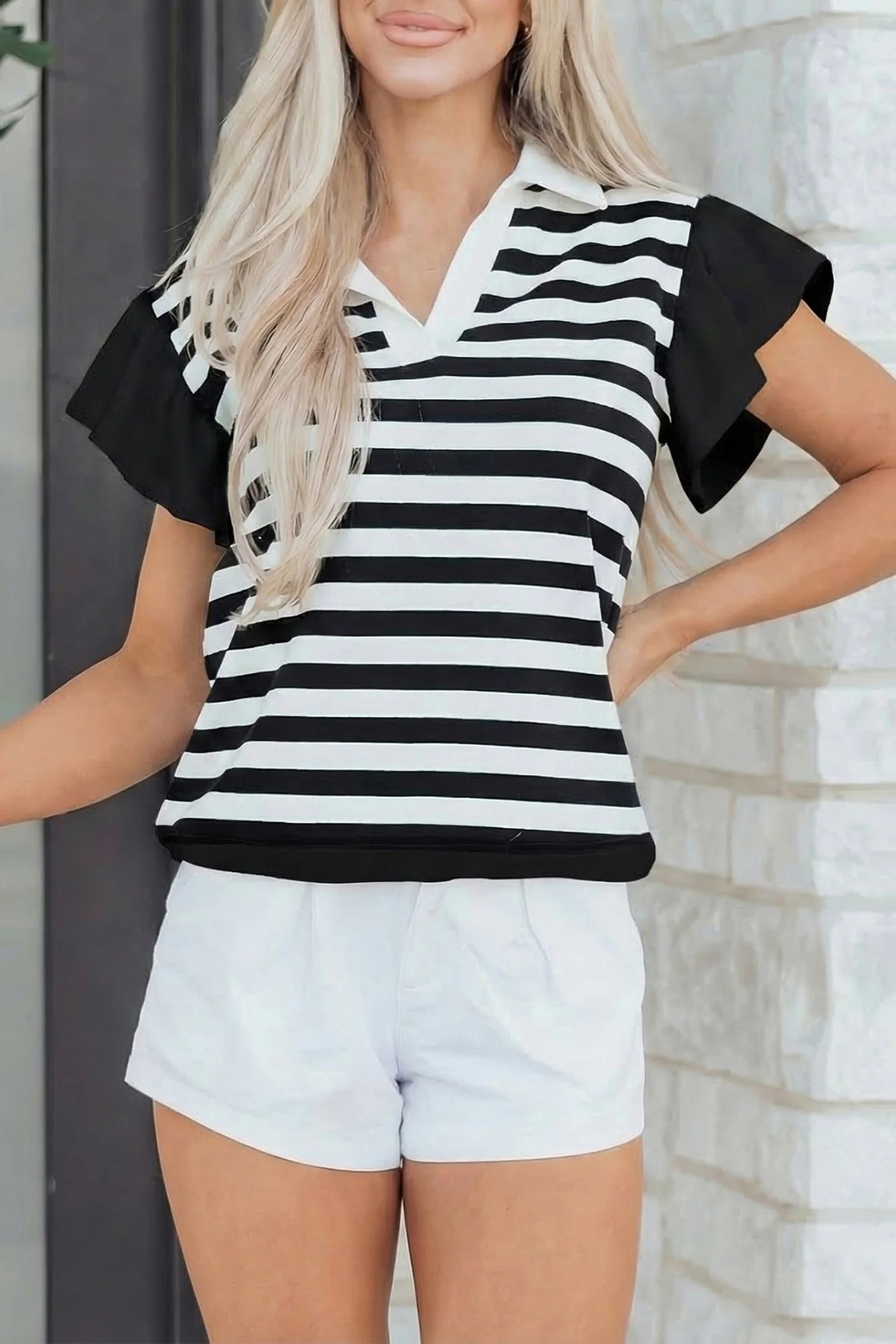 Threaded Pear Lilith Ruffled Short Sleeve Blouse - Image 5