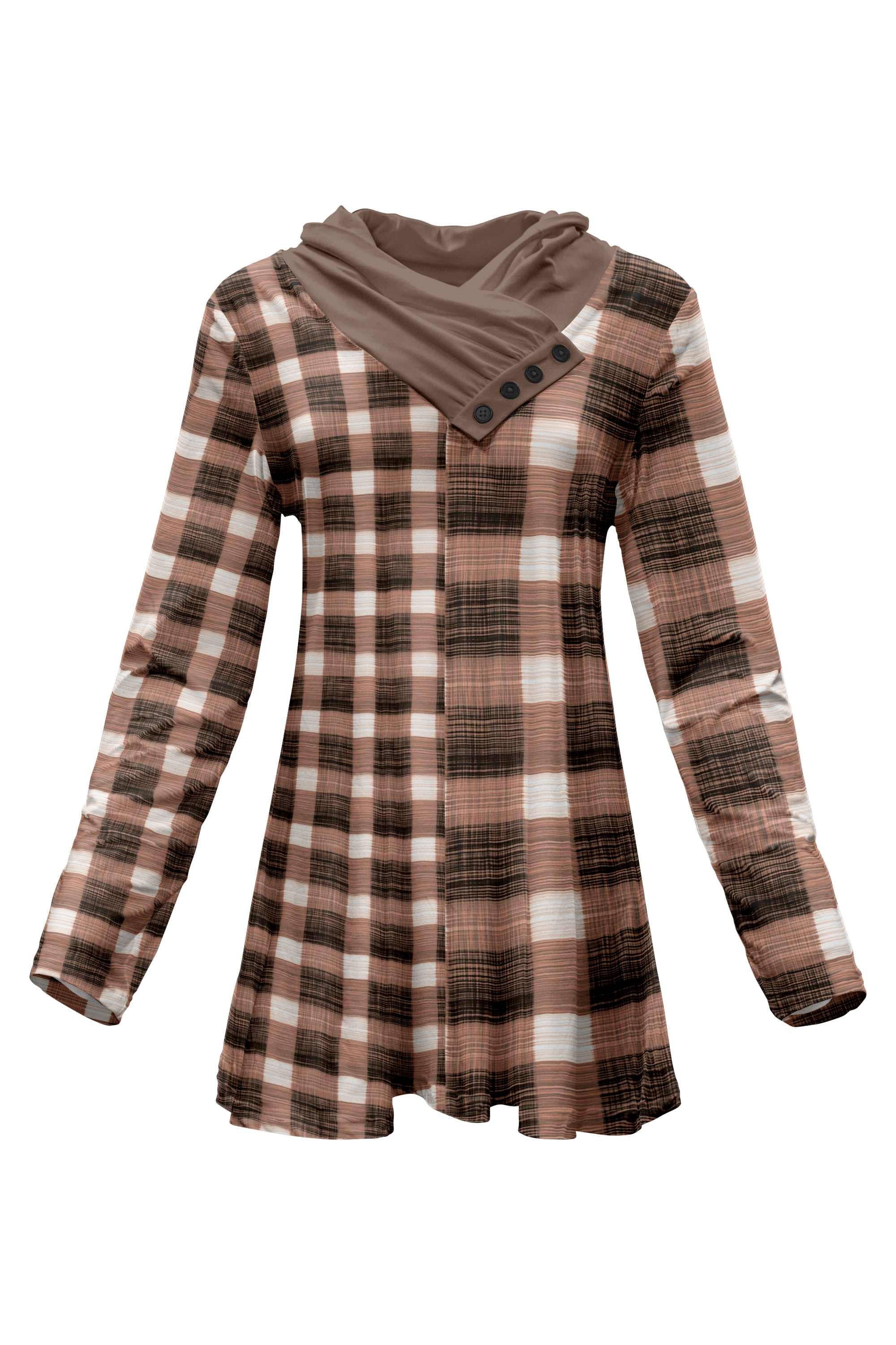Lily by Firmiana Cowl Neck 4-Button Placket Tops - Image 21