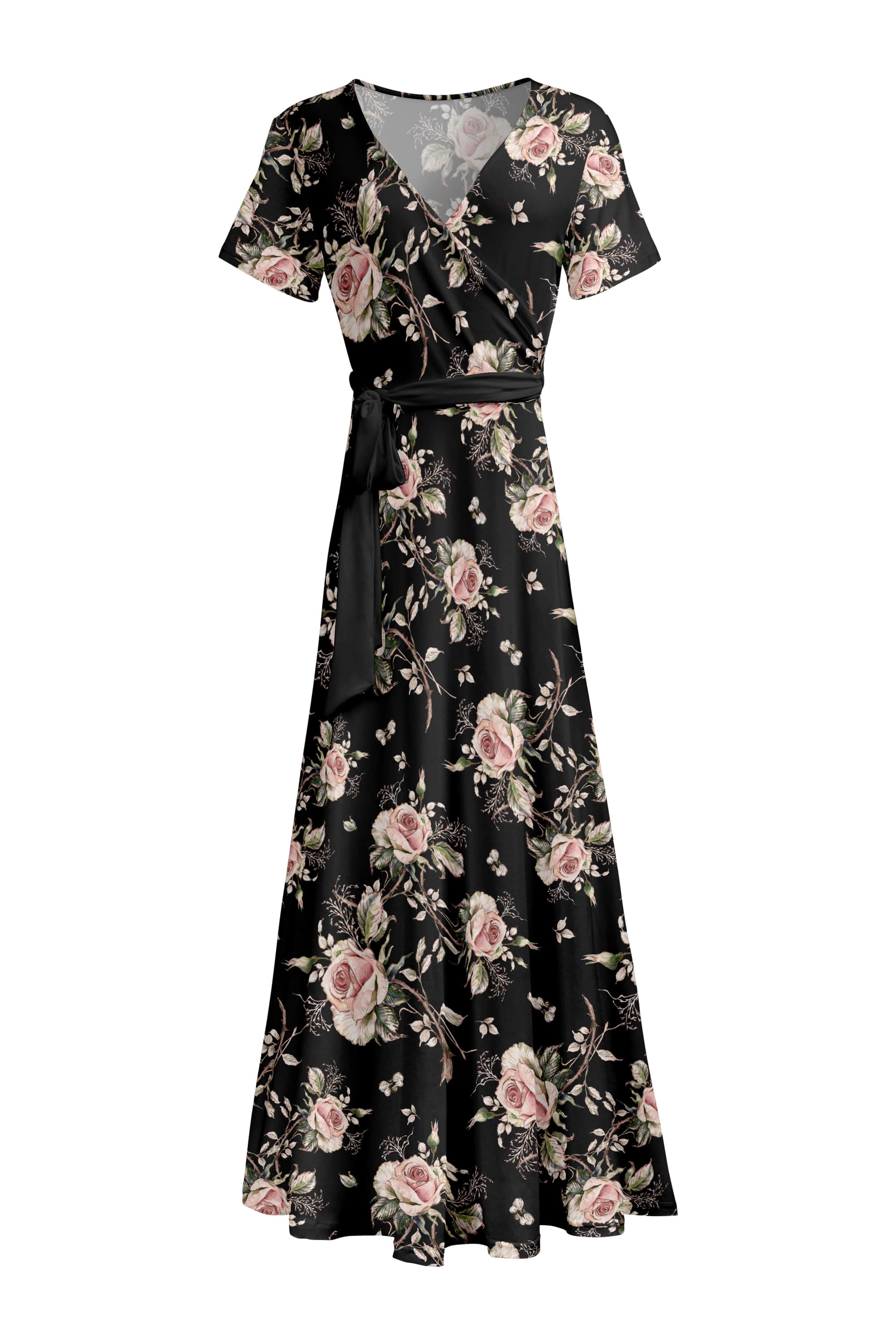 Lily by Firmiana Short Sleeve Wrap-Style Maxi Dress With Waist Tie - Image 28