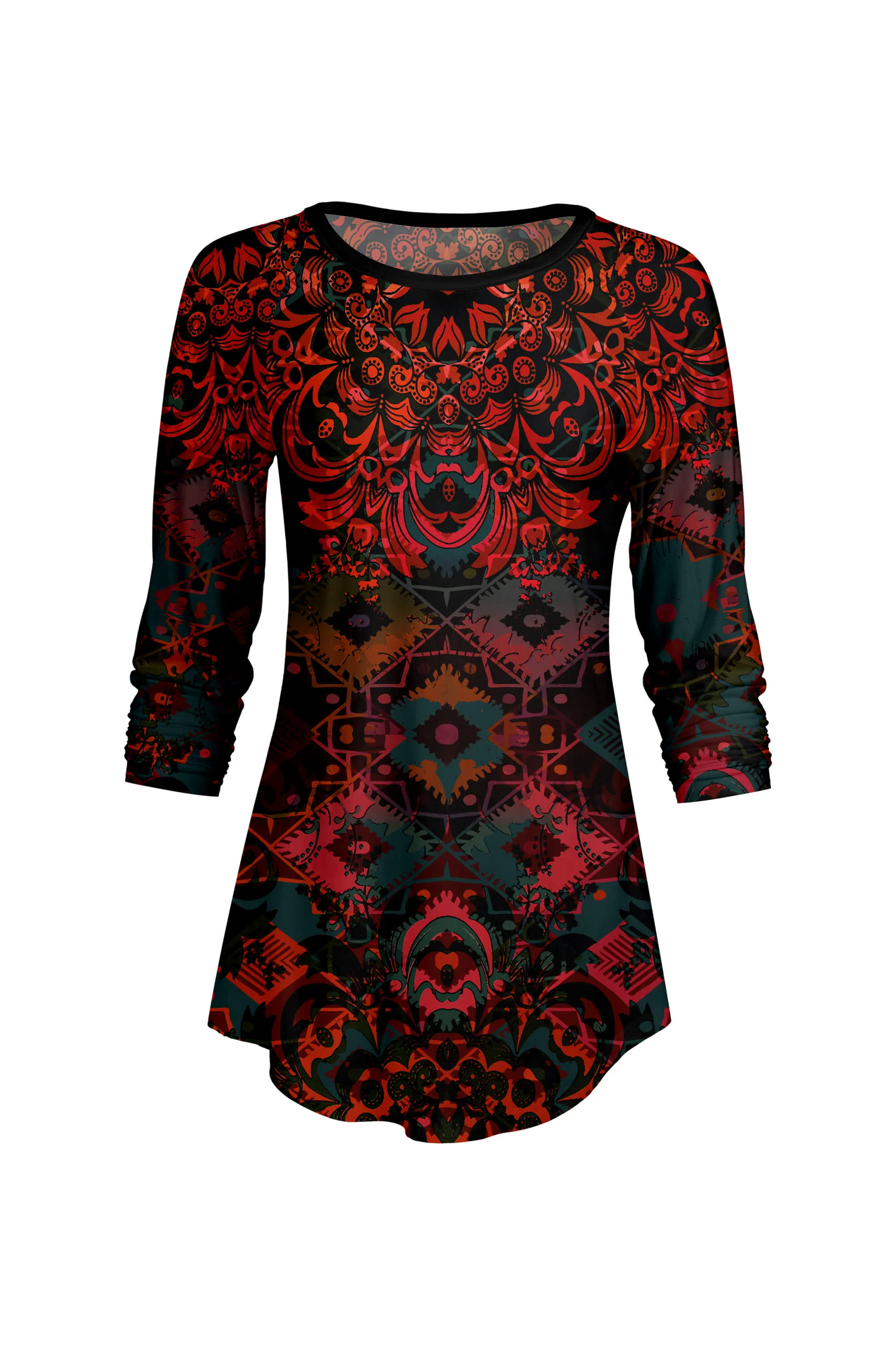 Lily by Firmiana Women’s ¾ Sleeve Scoop Neck Tunic Top Christmas Lights Print - Image 11