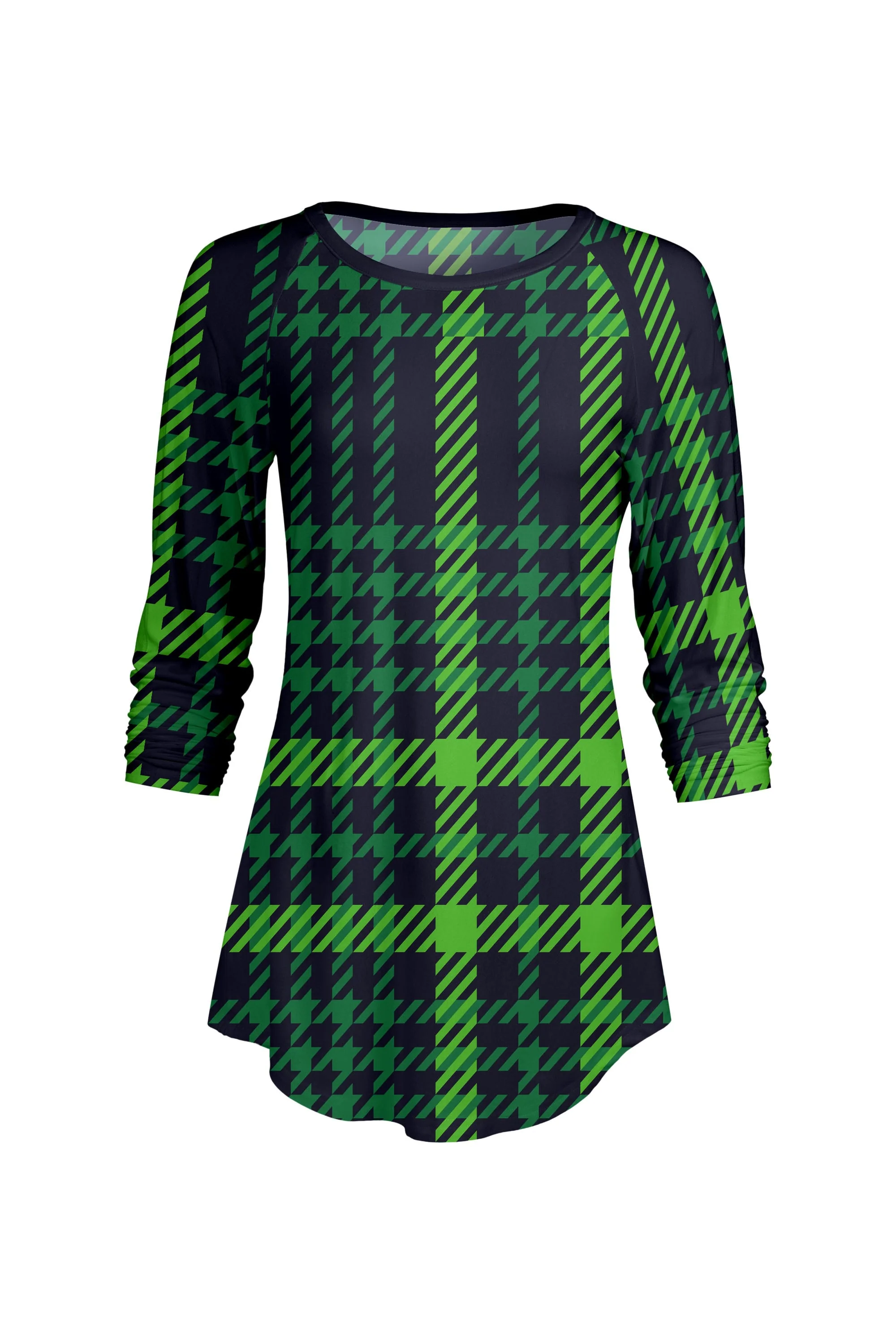 Lily by Firmiana Women’s ¾ Sleeve Scoop Neck Tunic Top Green Plaid - Image 5