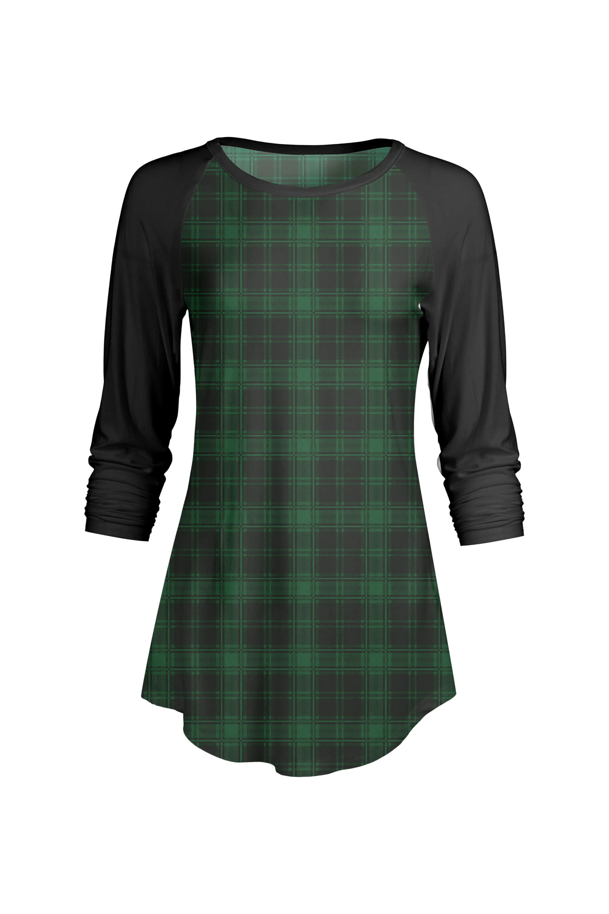 Lily by Firmiana Women’s ¾ Sleeve Scoop Neck Tunic Top Green Plaid Tunic - Image 5