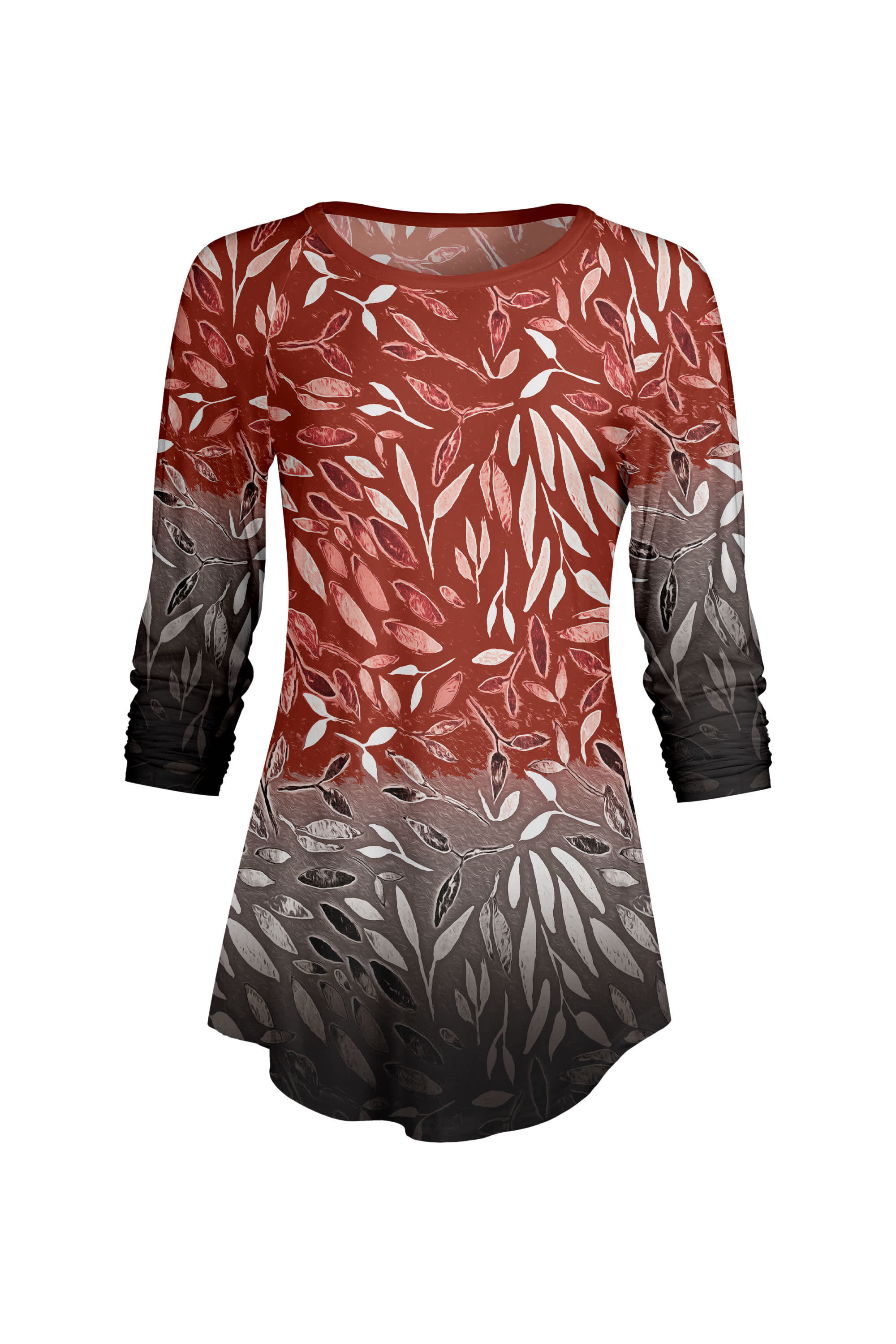 Lily by Firmiana Women’s ¾ Sleeve Scoop Neck Tunic Top Ombre Red Floral Fade - Image 6