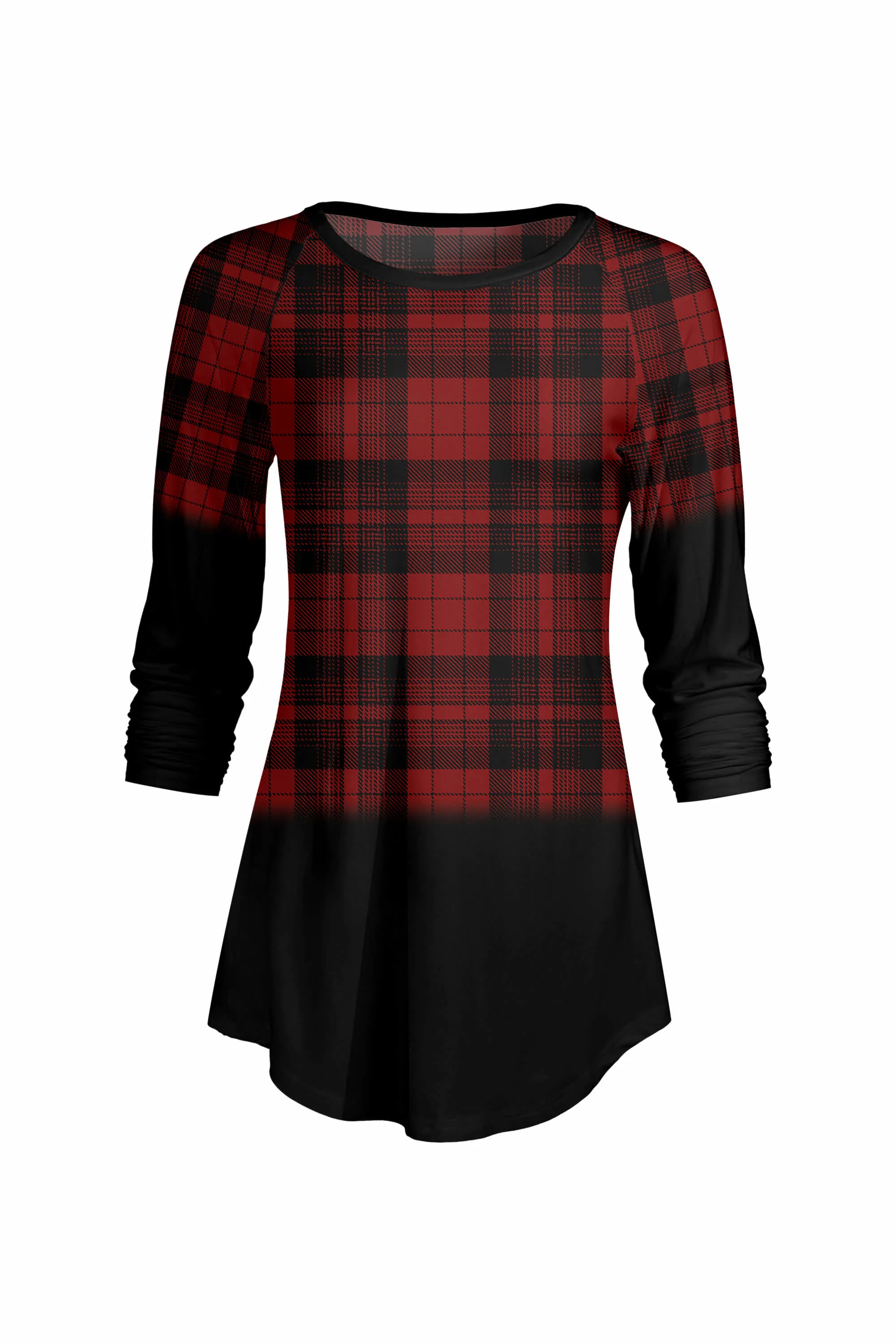 Lily by Firmiana Women’s ¾ Sleeve Scoop Neck Tunic Top Red & Black Plaid Holiday - Image 3