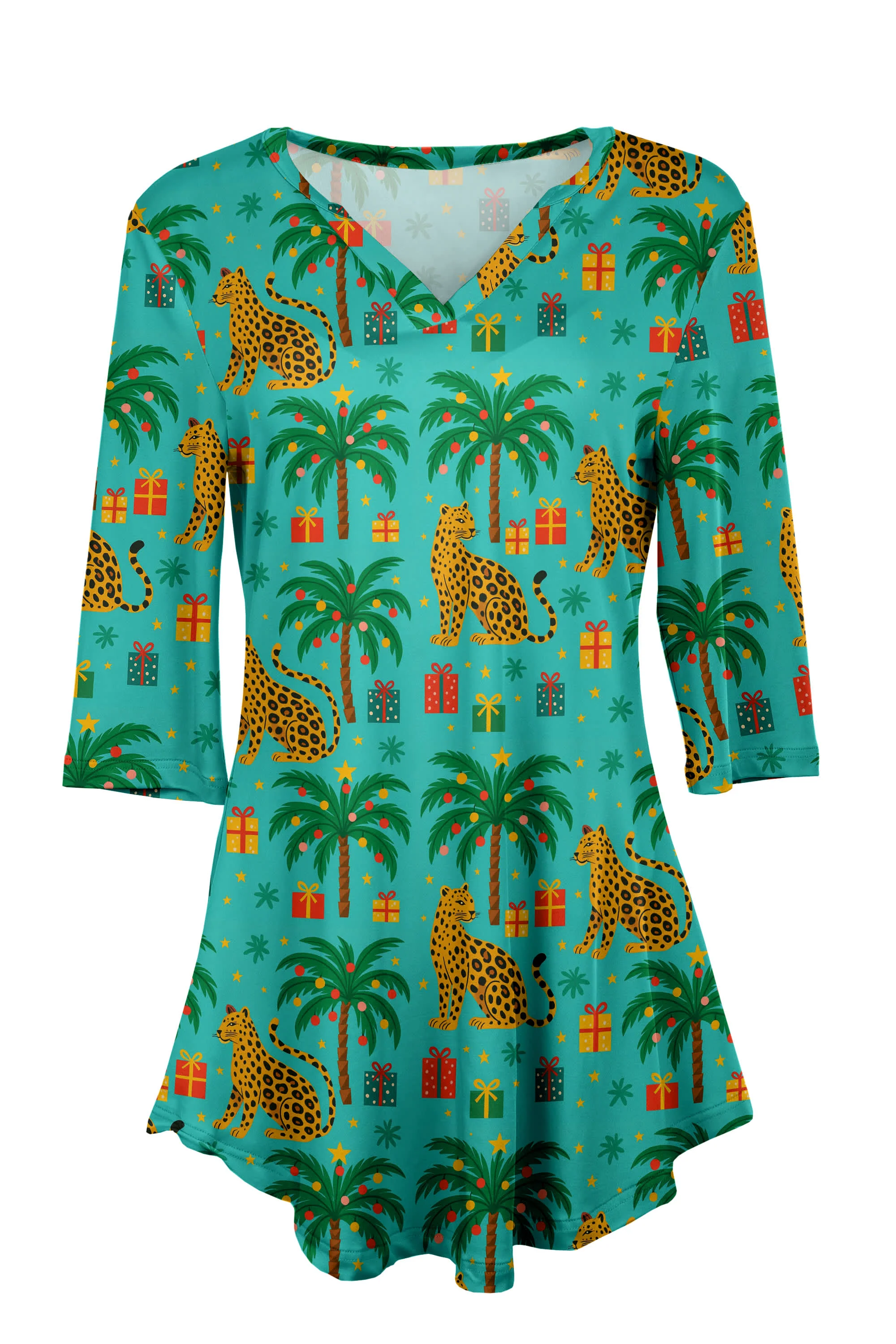 Lily by Firmiana Women’s Blue & Yellow Palm Tree Holiday Print - Image 5