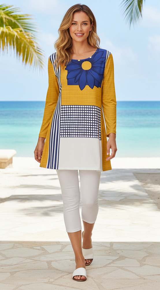 Lily by Firmiana Women’s Round Neck Tunic with Bracelet Length Sleeves Women’s Apparel - Image 4