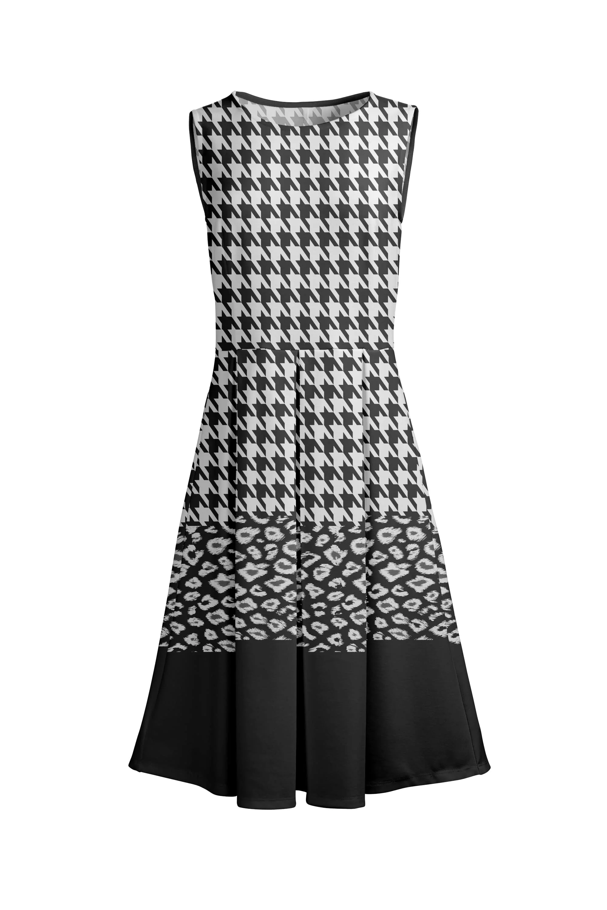Lily by Firmiana Women’s Sleeveless Short Dress with Pleated Skirt Women’s Apparel Black White Houndstooth Print - Image 4