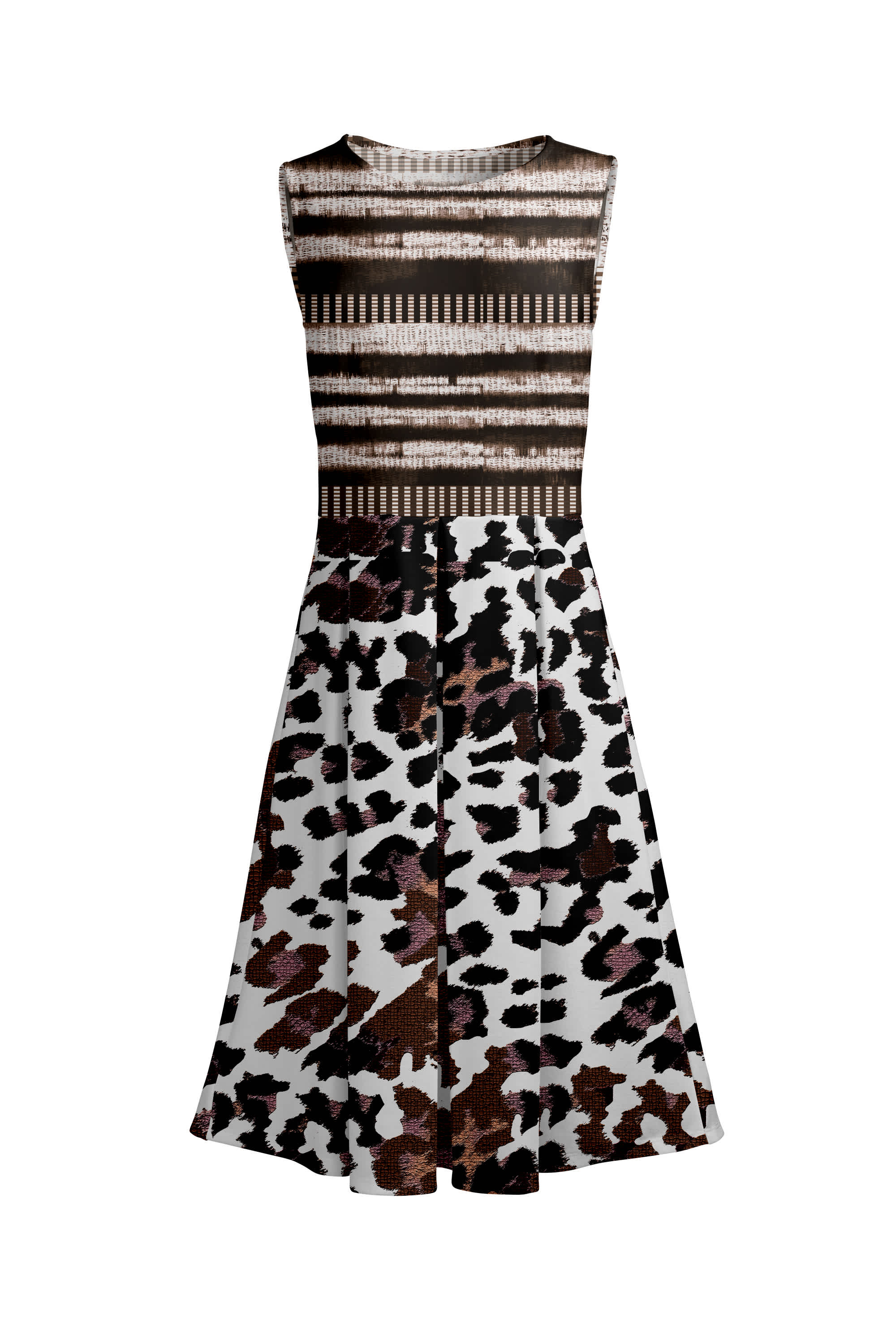 Lily by Firmiana Women’s Sleeveless Short Dress with Pleated Skirt Women’s Apparel Brown Black Animal Print - Image 6