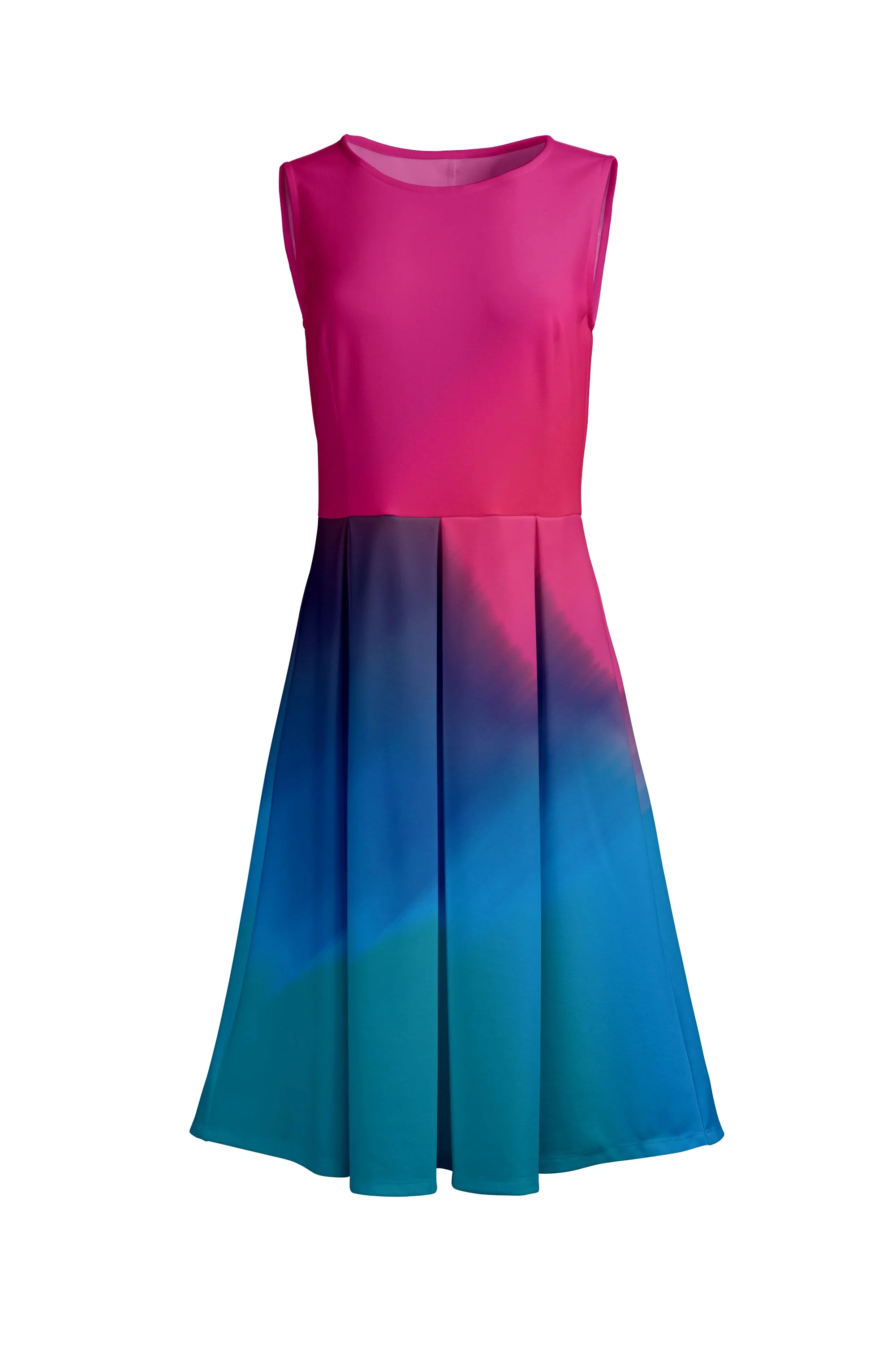 Lily by Firmiana Women’s Sleeveless Short Dress with Pleated Skirt Women’s Apparel Pink Blue Ombre Print - Image 3