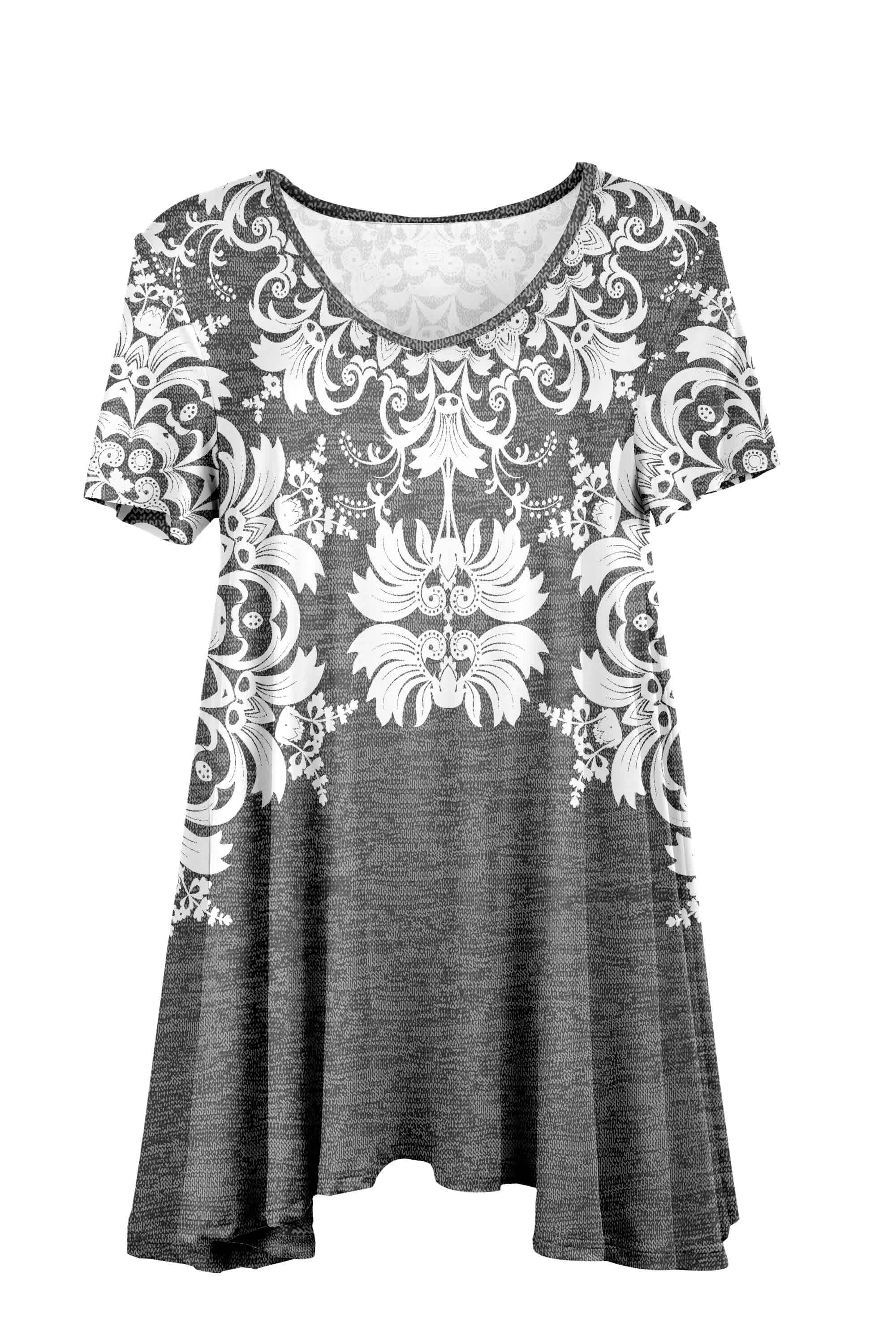 Lily by Firmiana Women’s V-Neck Short Sleeve Fishtail Tunic Women’s Apparel - Image 4