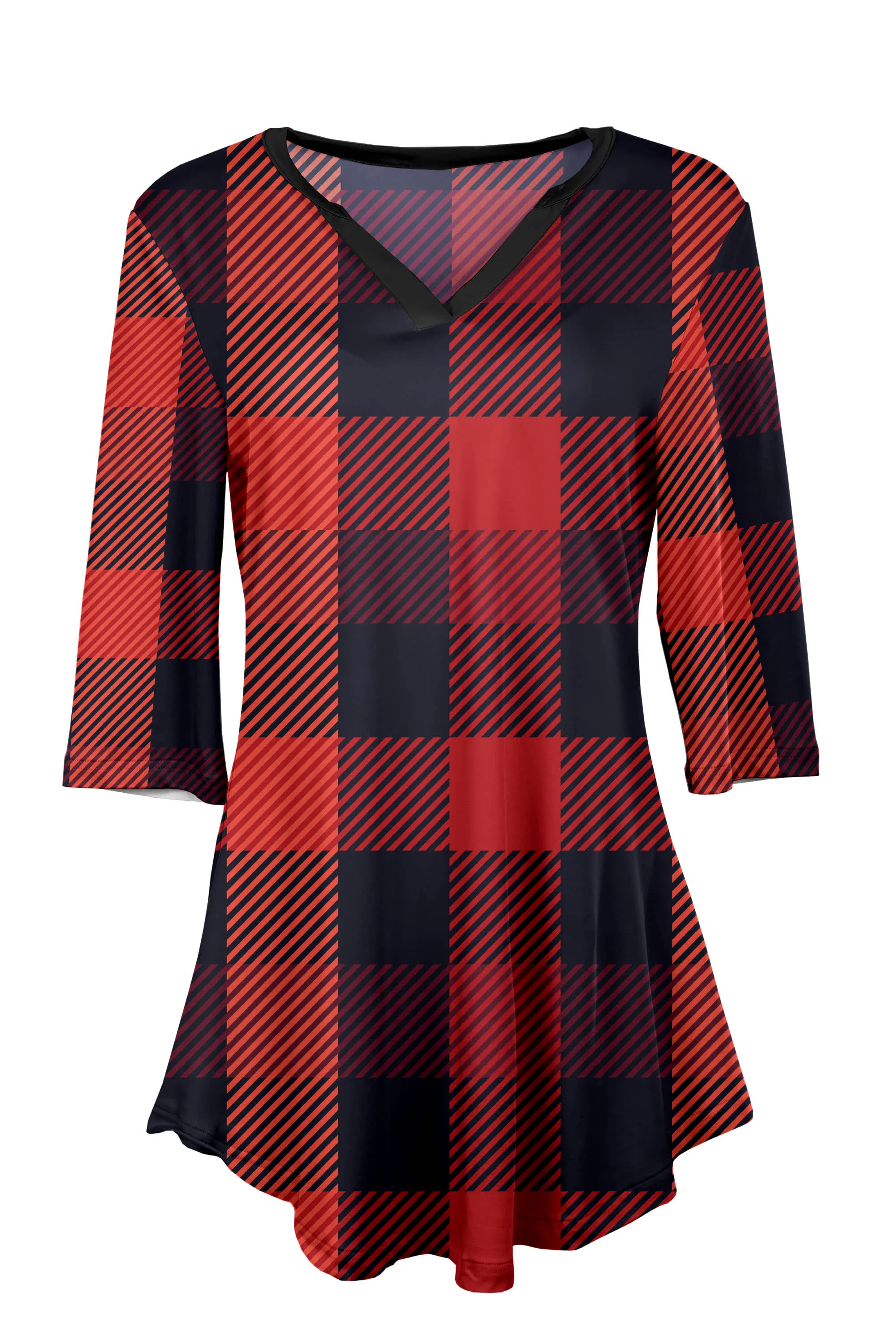 Lily by Firmiana Women's 3/4 Sleeve Notch Neck Tunic Blue Patchwork - Image 31