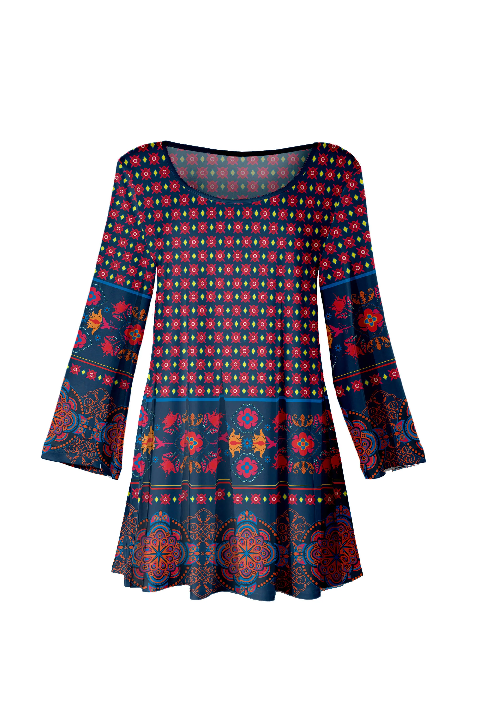 Lily by Firmiana Women's Bracelet Length Tunic with Round Neckline Red and White Roses - Image 6