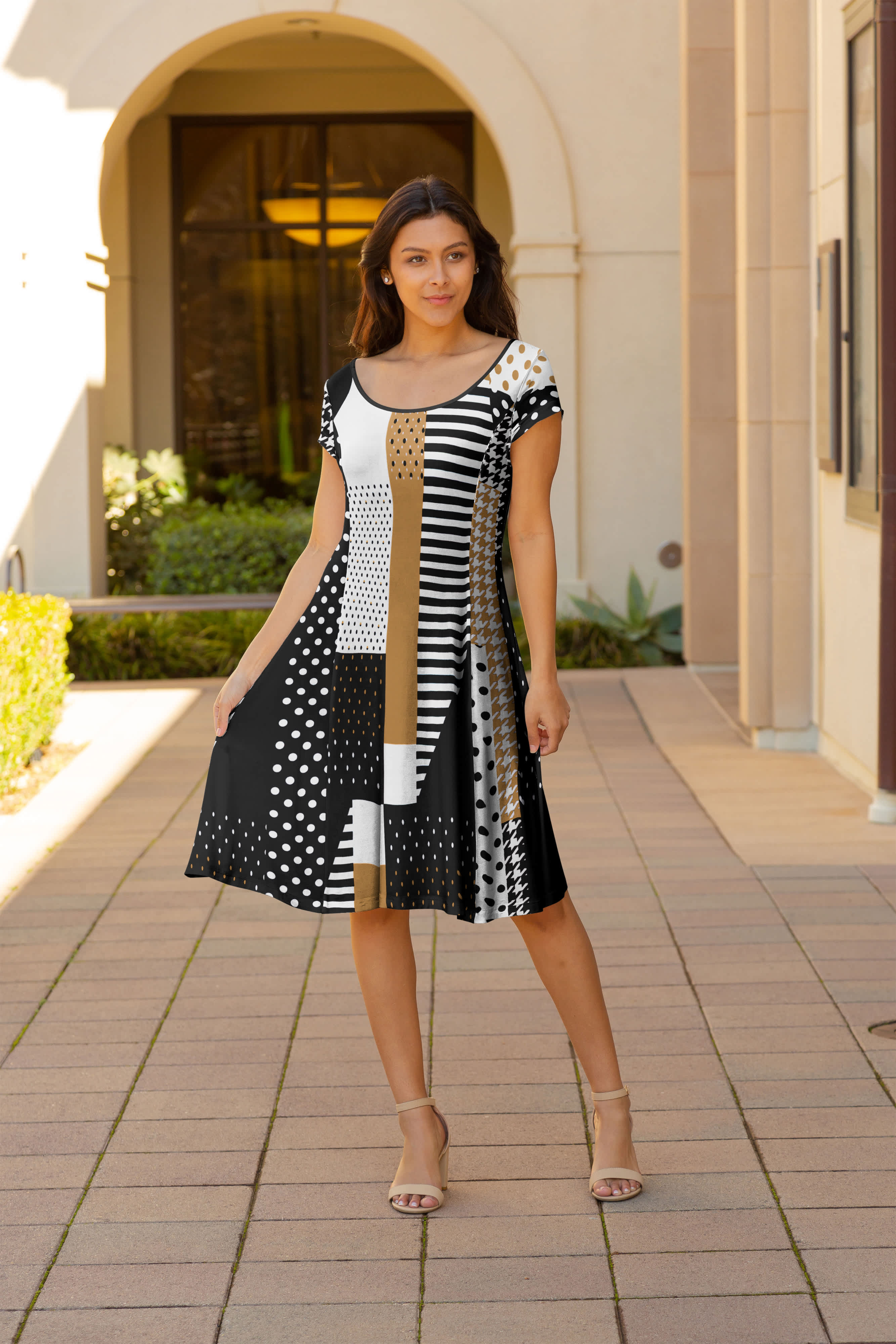 Lily by Firmiana Women's Cap Sleeve Short Dress Black & White Polka Dot - Image 2