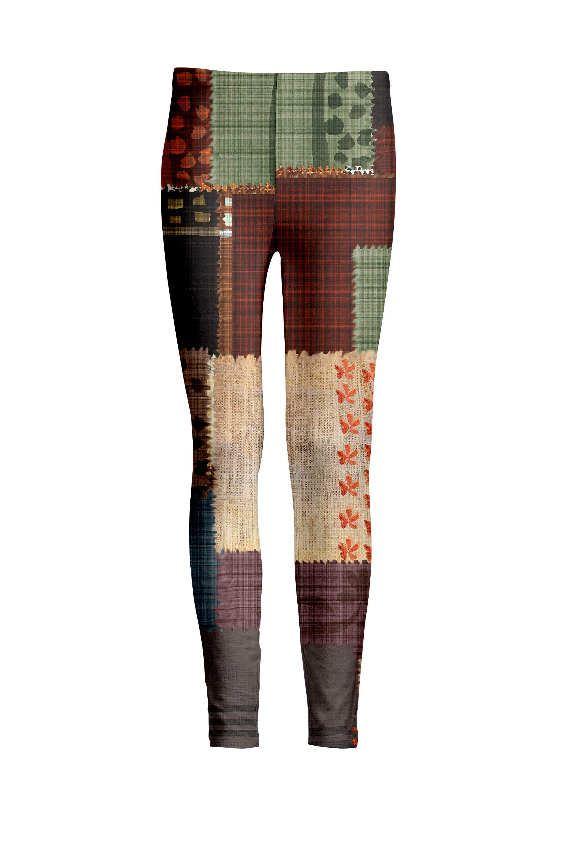 Lily by Firmiana Women's Medium Rise Leggings Brown and Multicolored Fall Patchwork