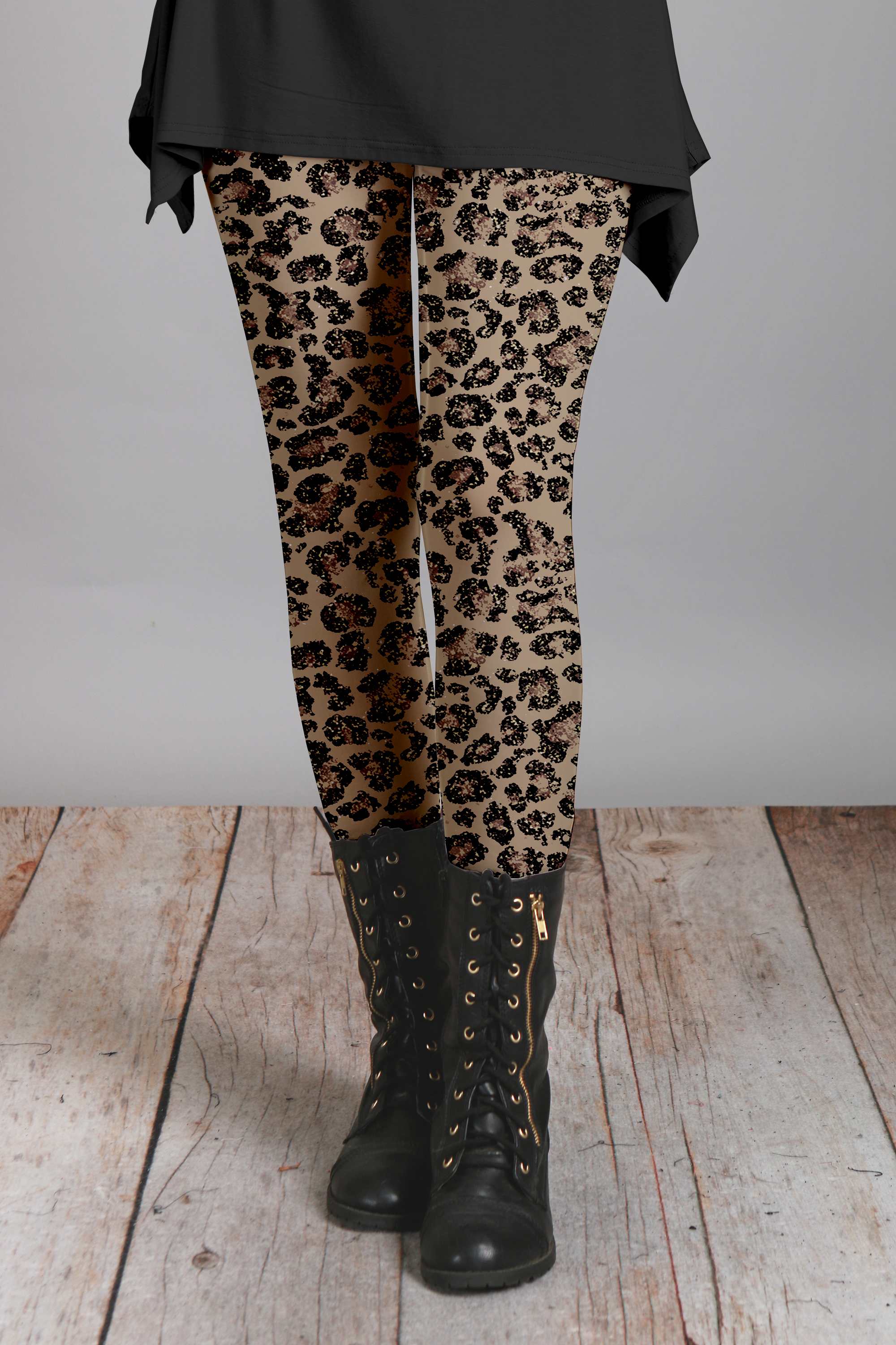 Lily by Firmiana Women's Medium Rise Leggings Light and Dark Brown Abstract Leopard - Image 23