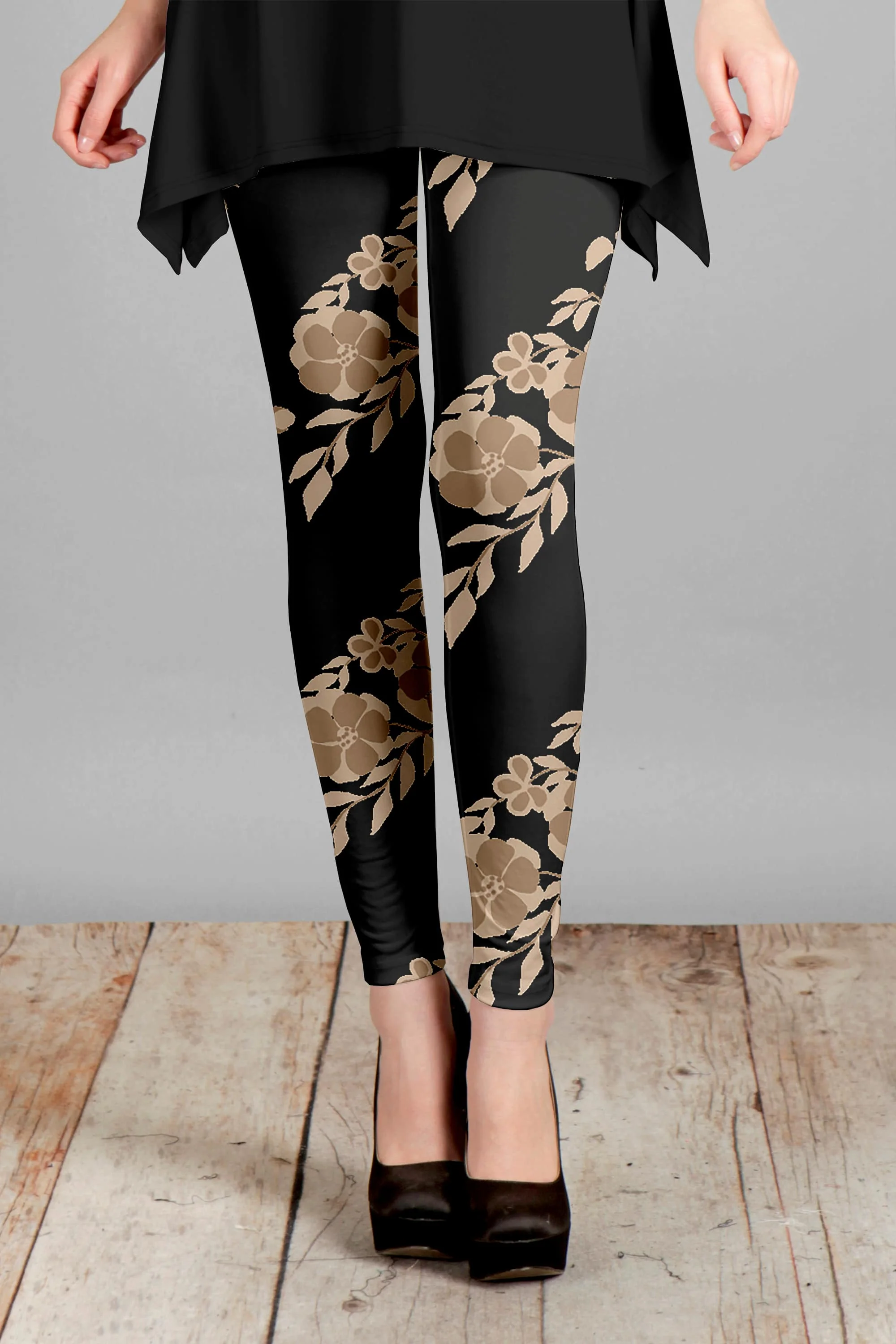 Lily by Firmiana Women's Medium Rise Leggings Light and Dark Brown Abstract Leopard - Image 42
