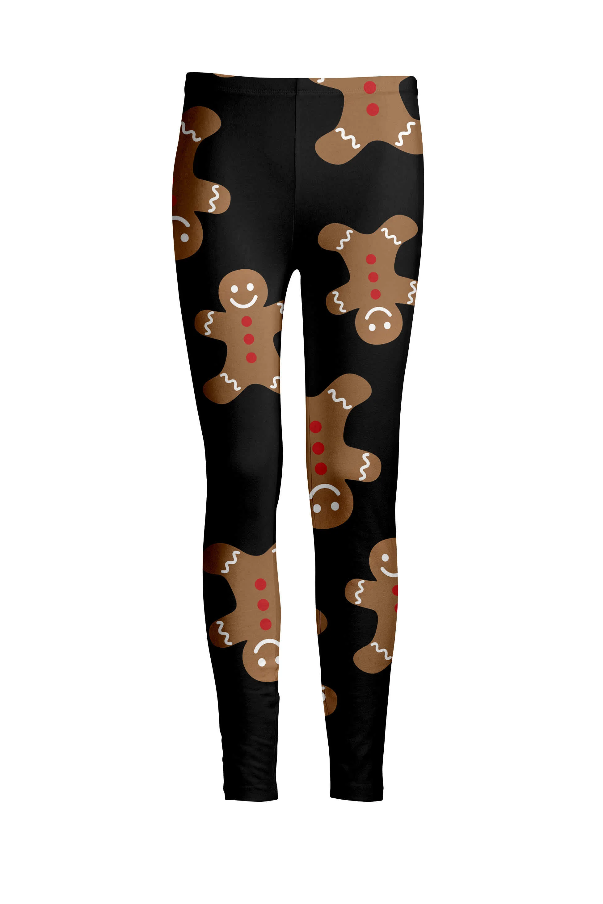 Lily by Firmiana Women's Medium Rise Printed Legging Black & Brown Gingerbread Man Holiday Print - Image 3