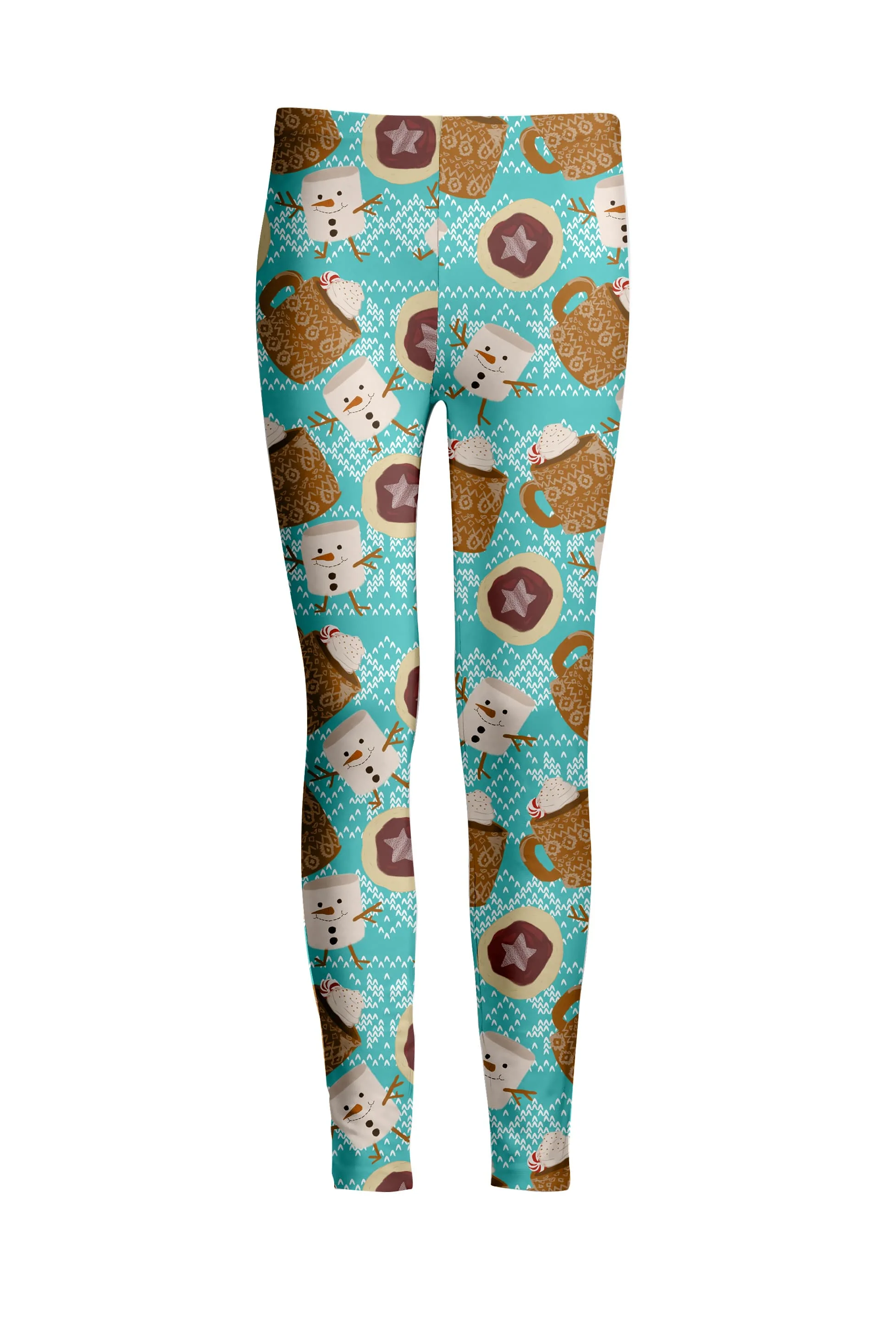 Lily by Firmiana Women's Medium Rise Printed Legging Blue & Brown Marshmallow Snowman Print - Image 3