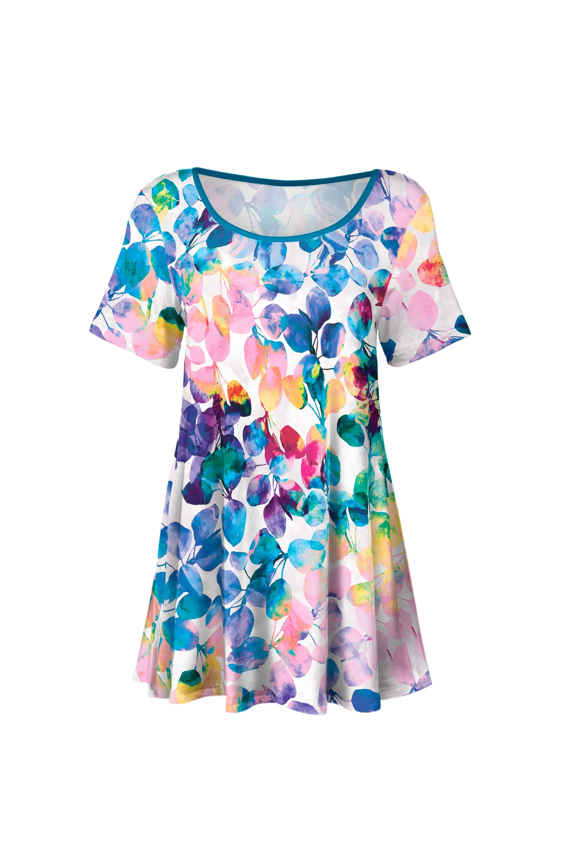 Lily by Firmiana Women's Short Sleeve Round Neck Tunic Multicolor Paint Blue