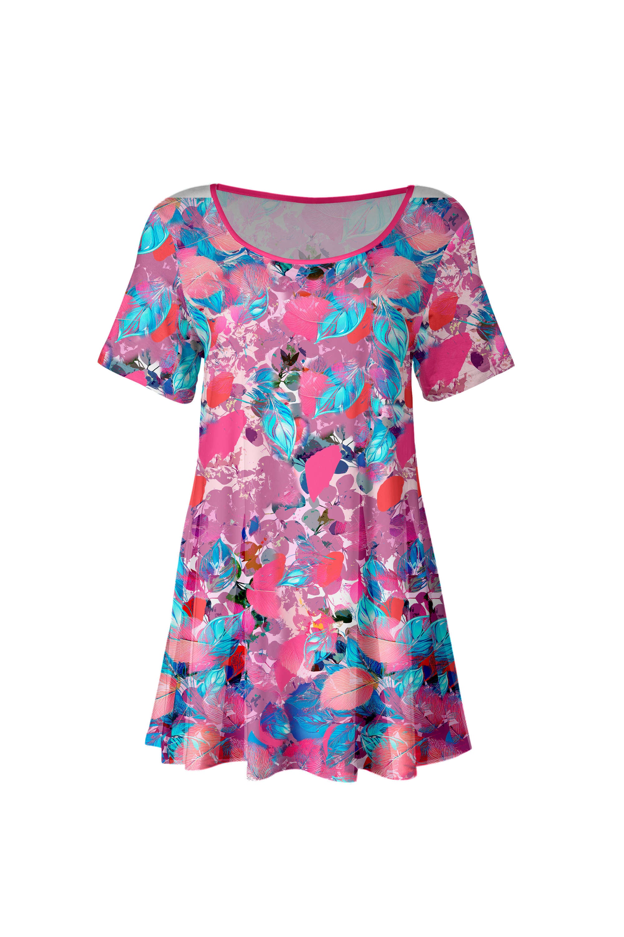 Lily by Firmiana Women's Short Sleeve Round Neck Tunic Multicolor Paint Blue - Image 3