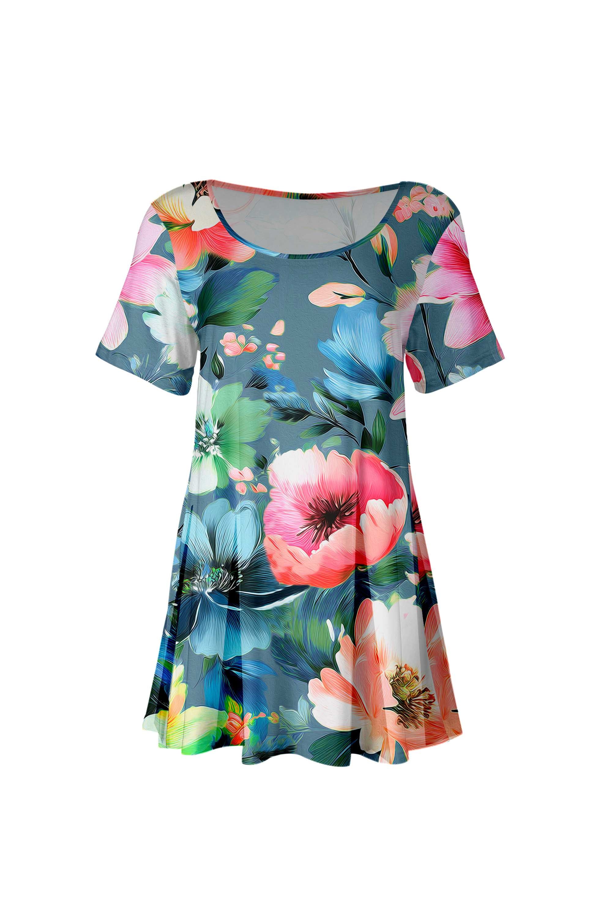 Lily by Firmiana Women's Short Sleeve Round Neck Tunic Multicolor Paint Blue - Image 4