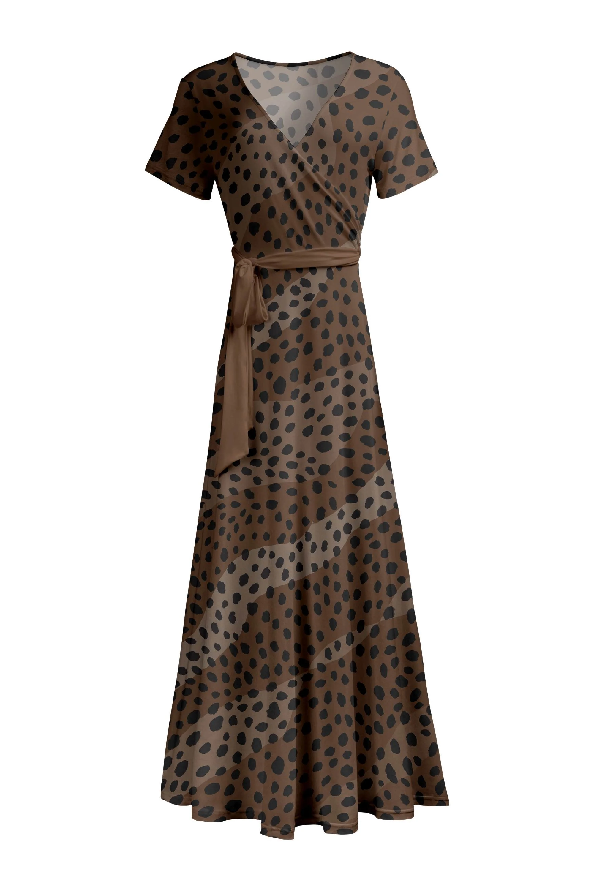 Lily by Firmiana Women's Short Sleeve Wrap-Style Maxi Dress with Tie Brown & Black Geometric Mix - Image 4