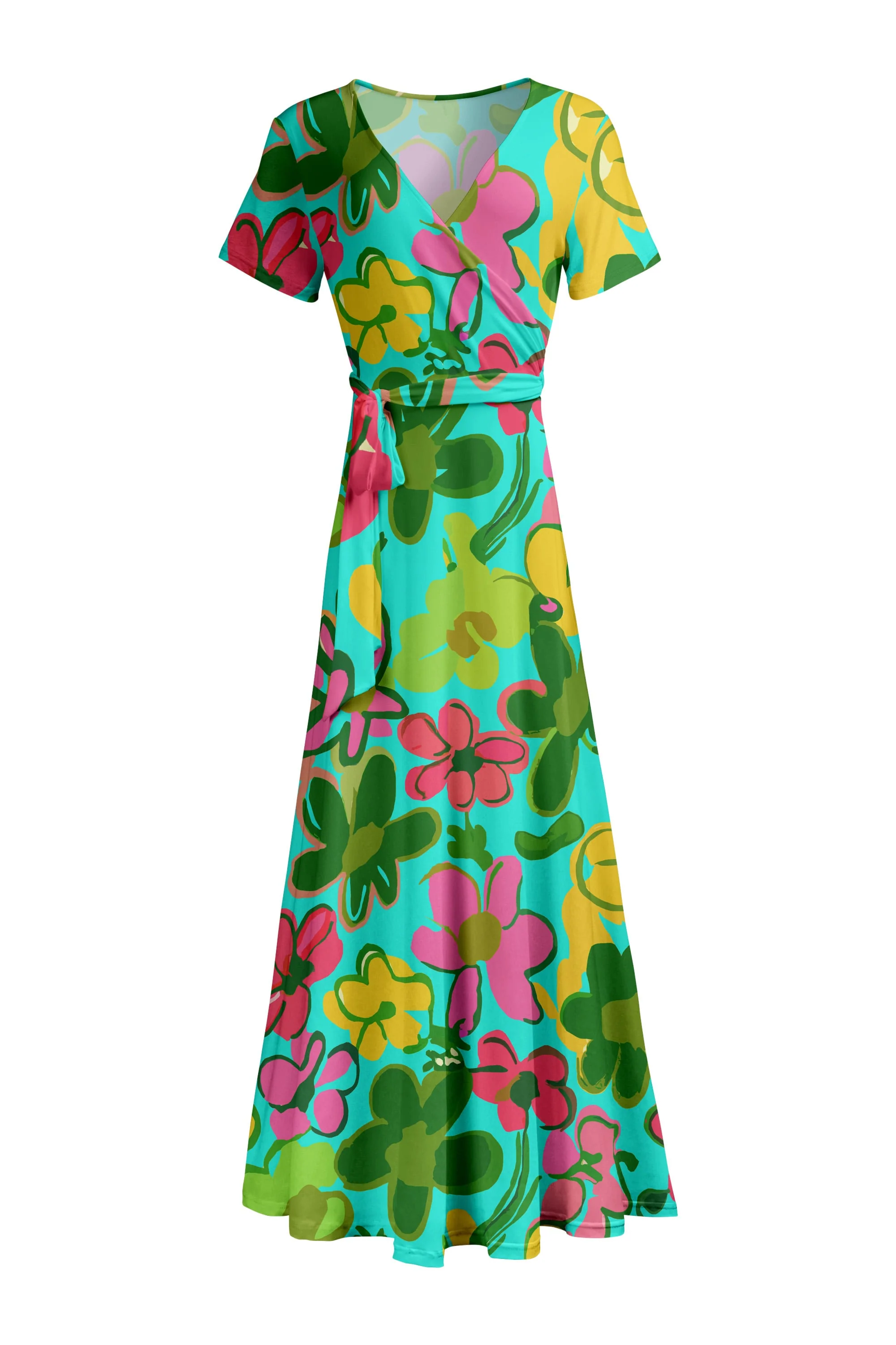 Lily by Firmiana Women's Short Sleeve Wrap-Style Maxi Dress with Tie Brown & Black Geometric Mix - Image 9