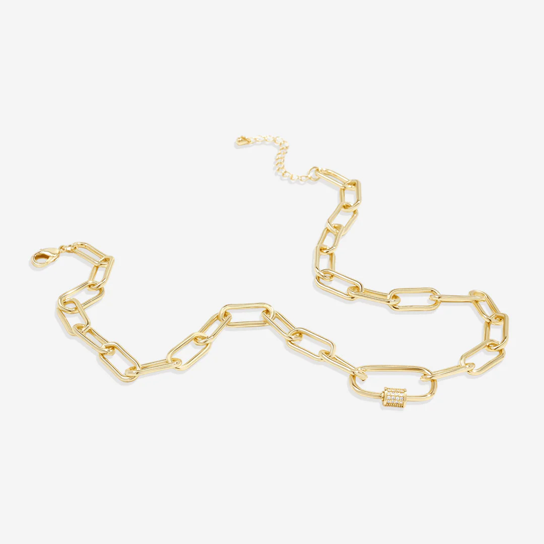 Mint & Lily Link Chain Necklace with Pave Carabiner Clasp - Image 5