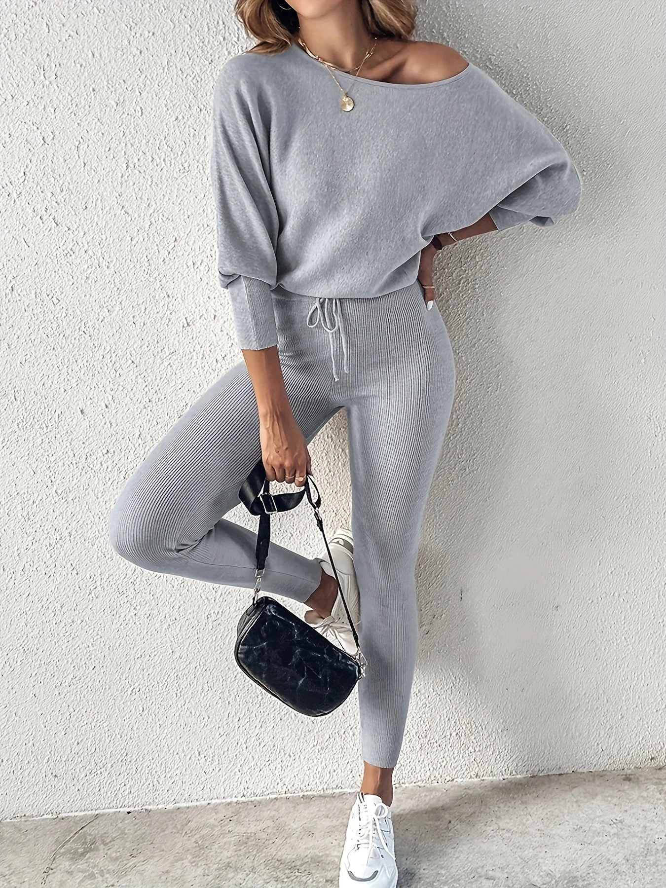 Long-Sleeve Pullover & High-Waist Drawstring Pants Two-Piece Set - Image 5