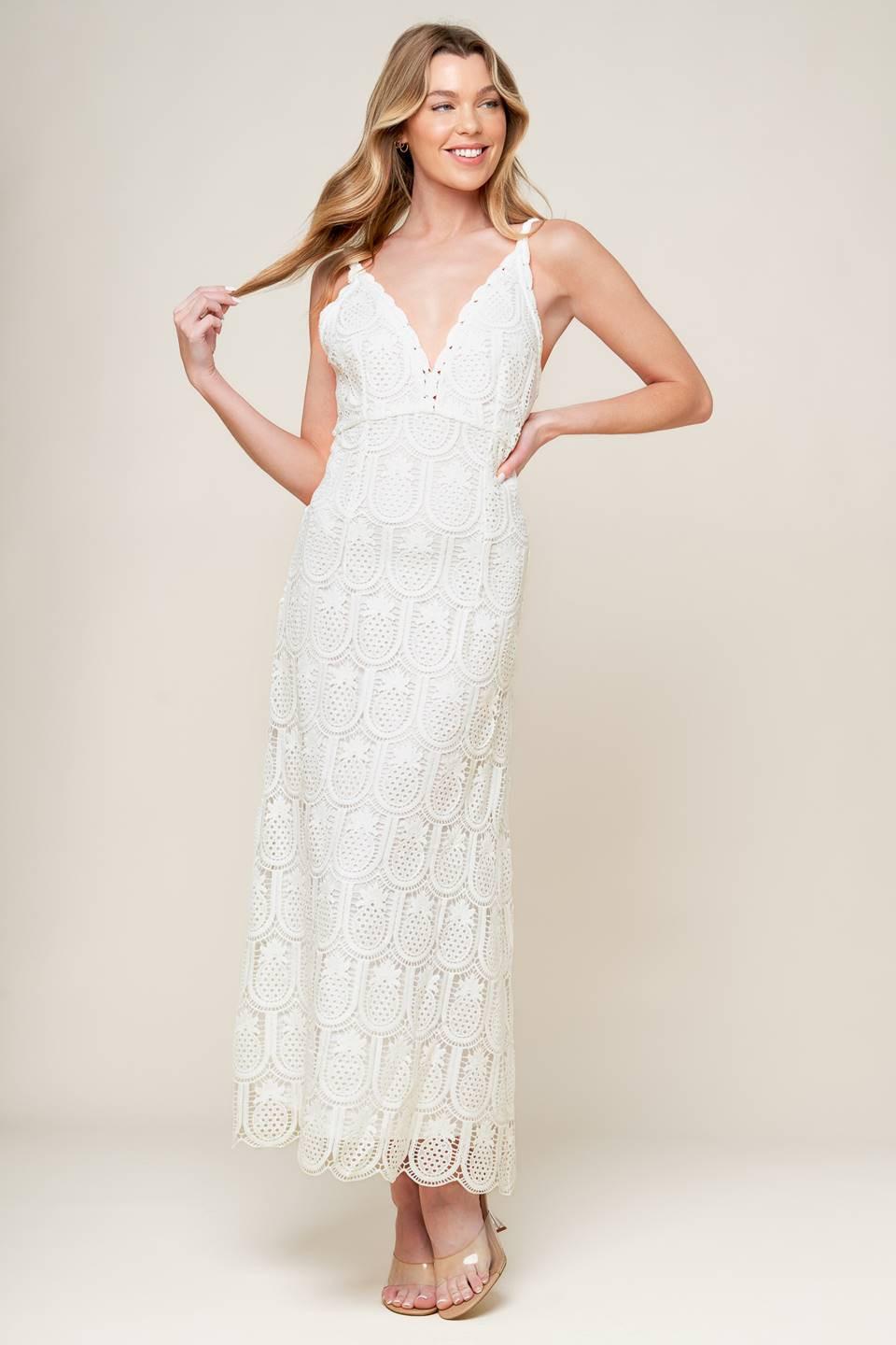 Loving Mentality White Woven Lace Midi Dress - Image 4