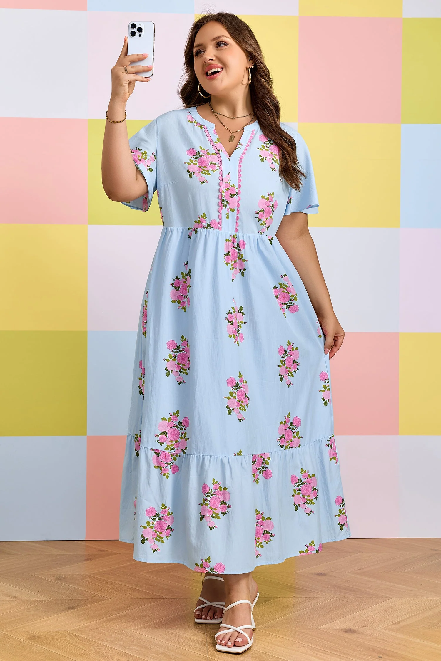 Threaded Pear Lucy Print Scalloped Trim Plus Dress - Image 6