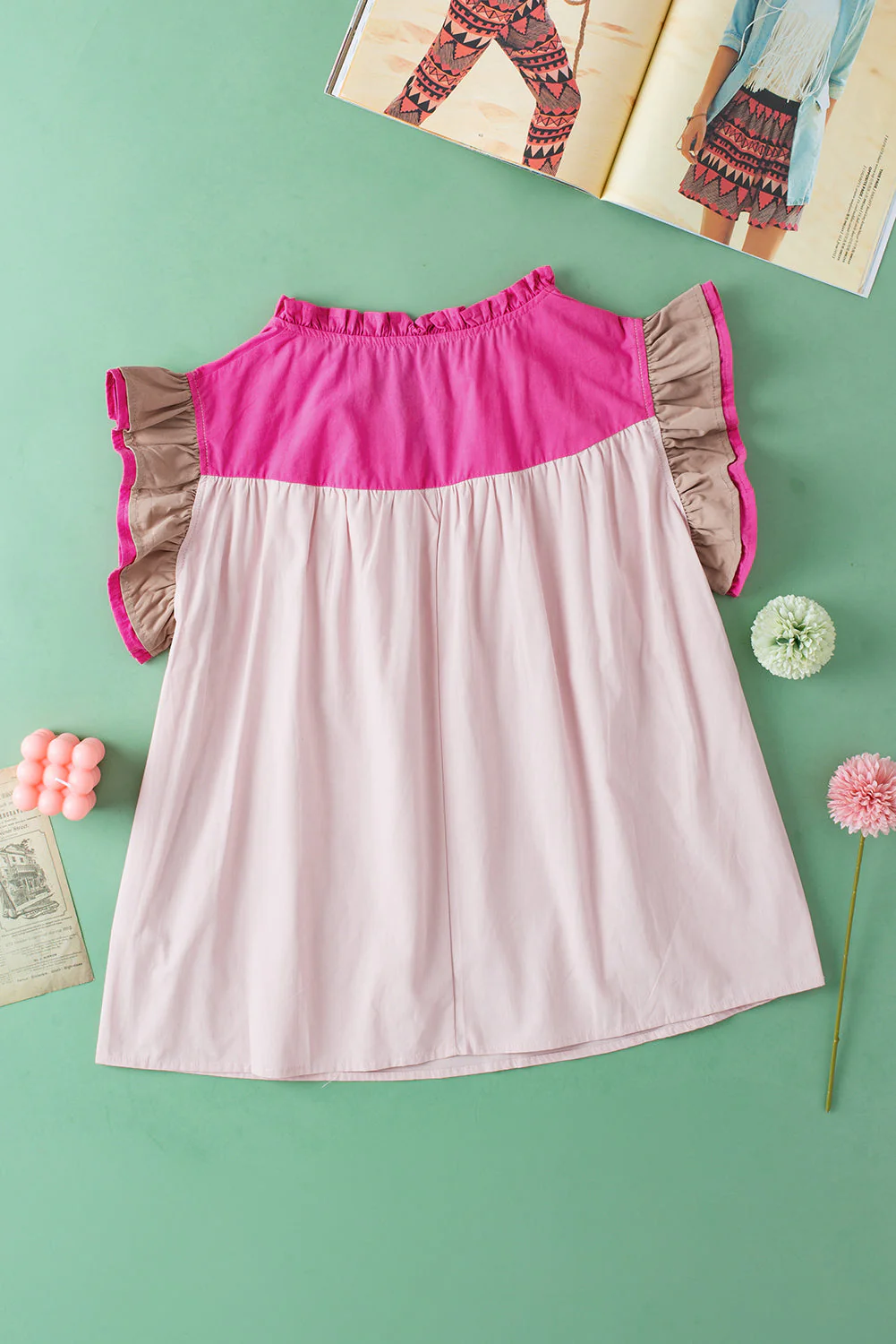 Threaded Pear Maci Ruffled Sleeve Frill V Neck Blouse - Image 8