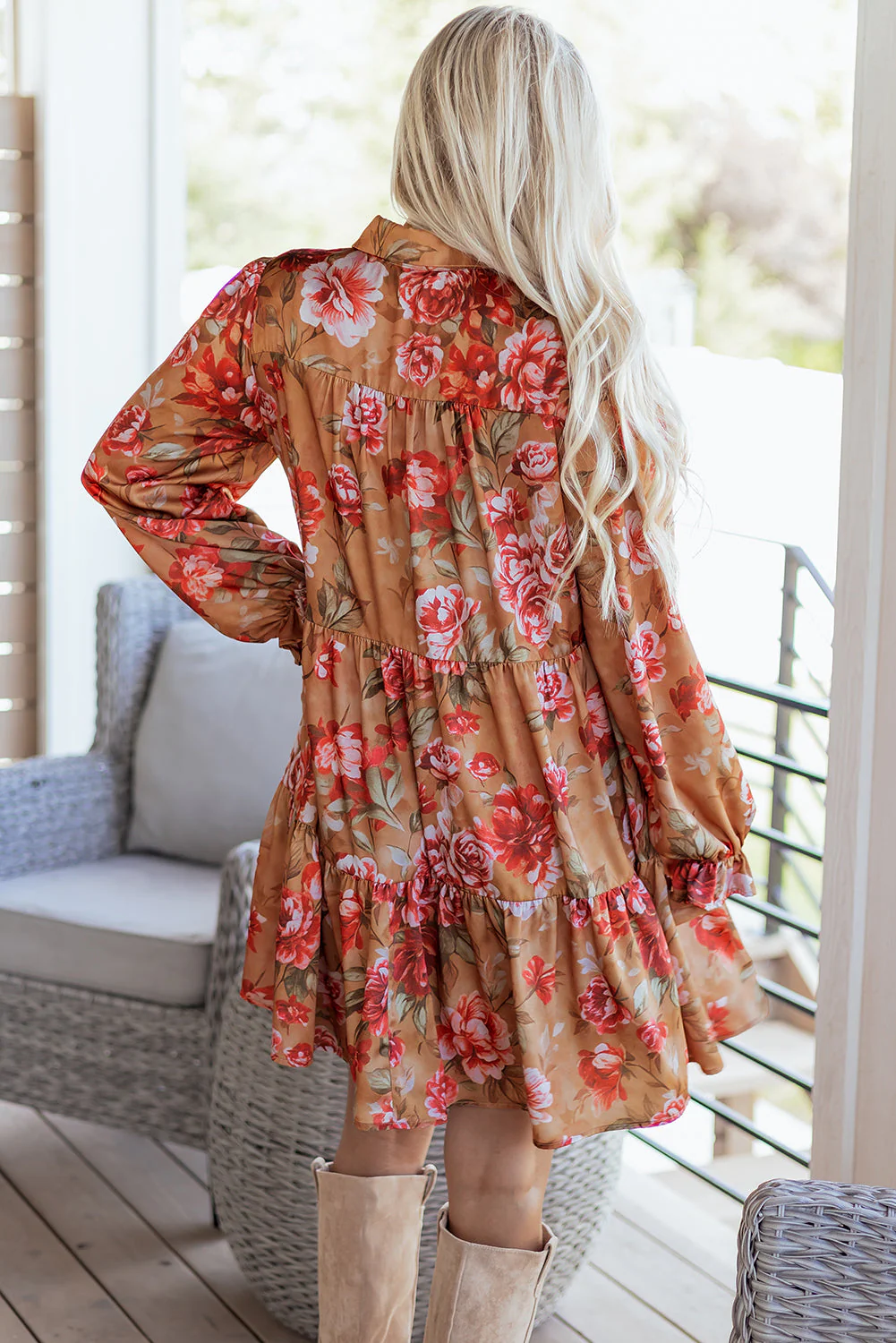 Threaded Pear Maddie Ruffle Mini Dress Long Sleeve Top - Image 2