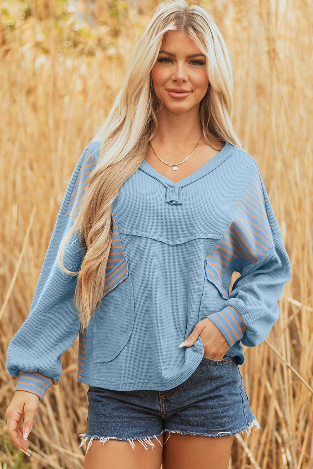 Threaded Pear Madison Exposed Seam Waffle Baggy Pullover - Image 5