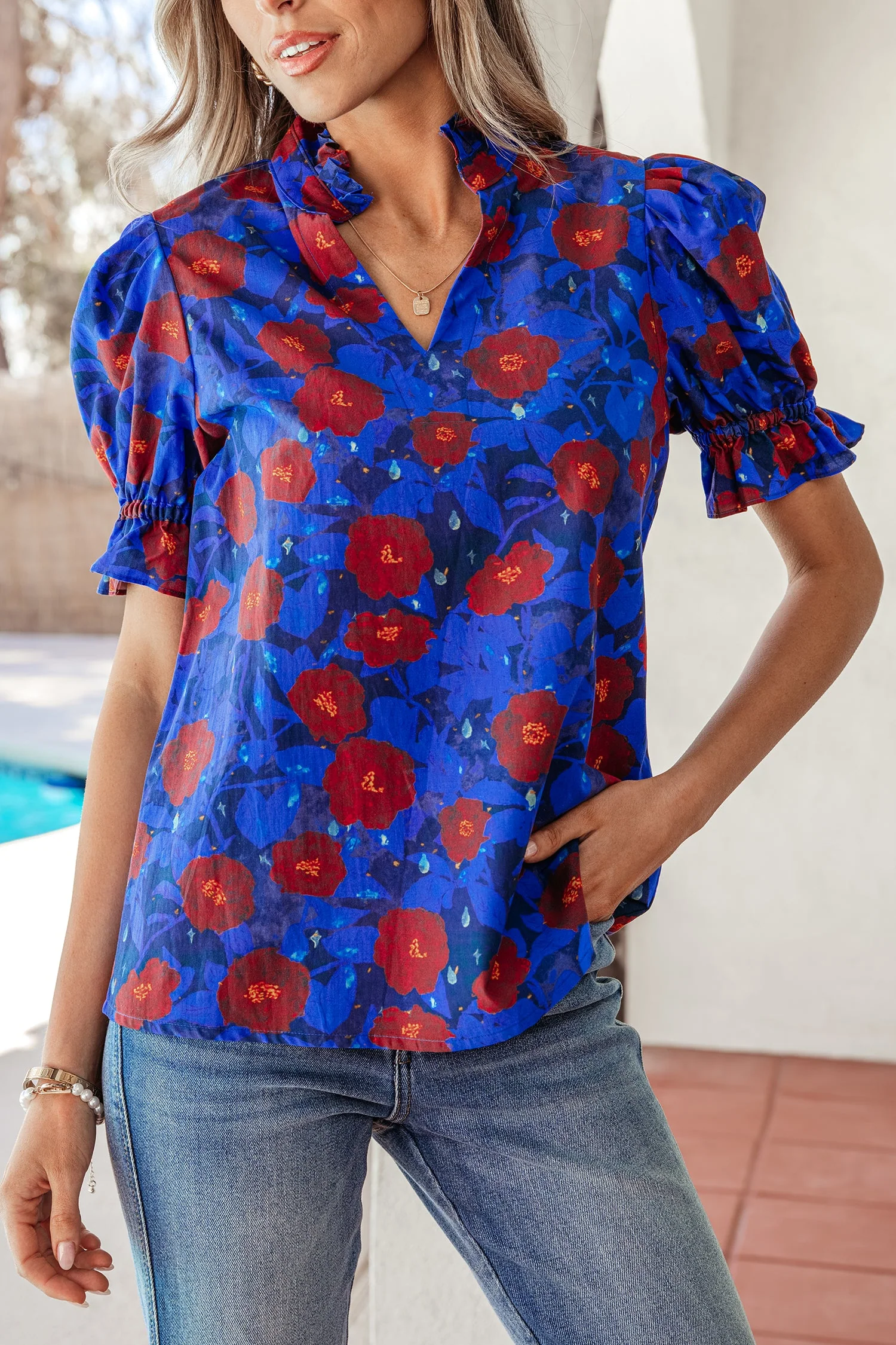 Threaded Pear Maeve Sleeve Frilled Floral Blouse - Image 6