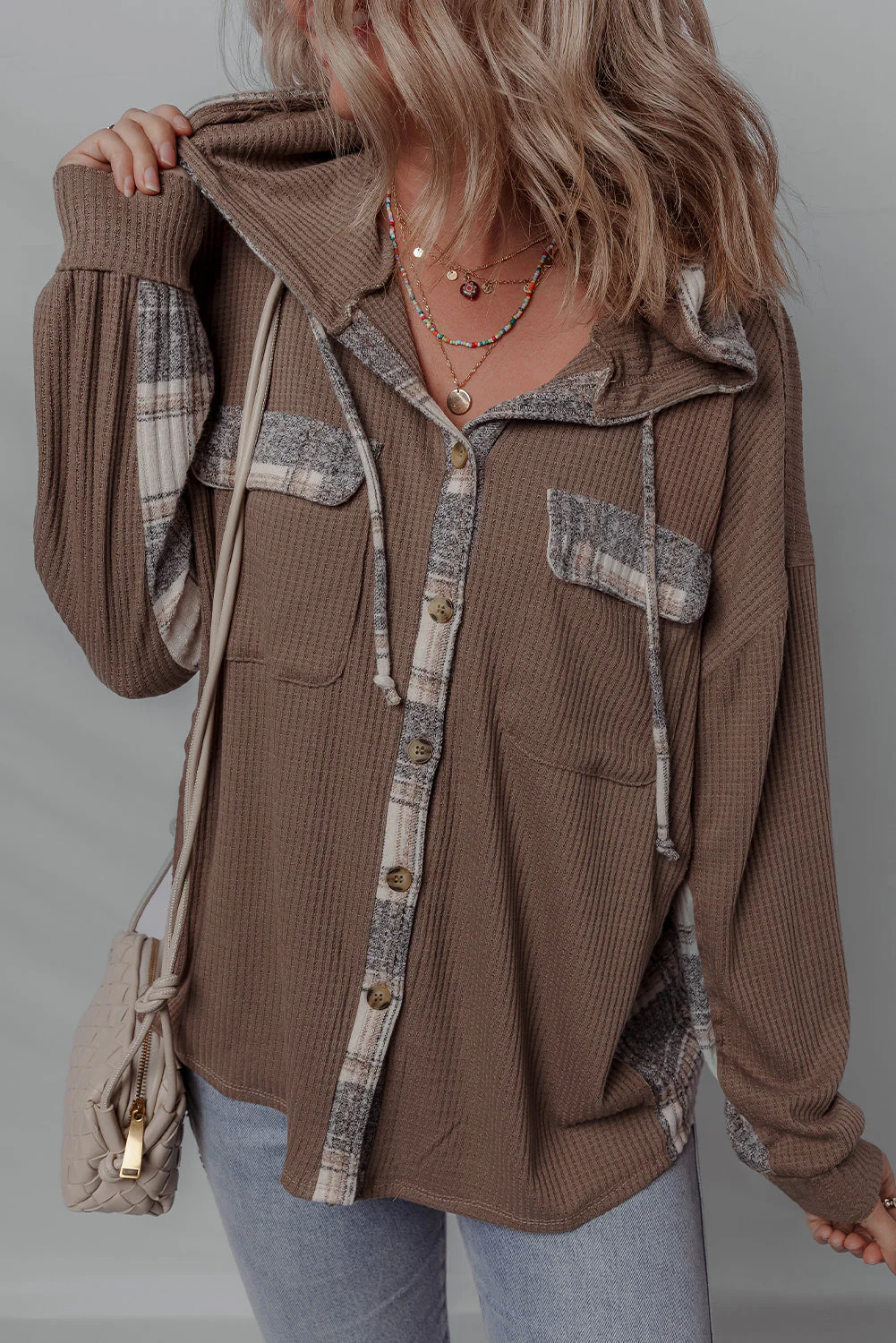 Threaded Pear Marceline Down Drawstring Hooded Shacket - Image 3