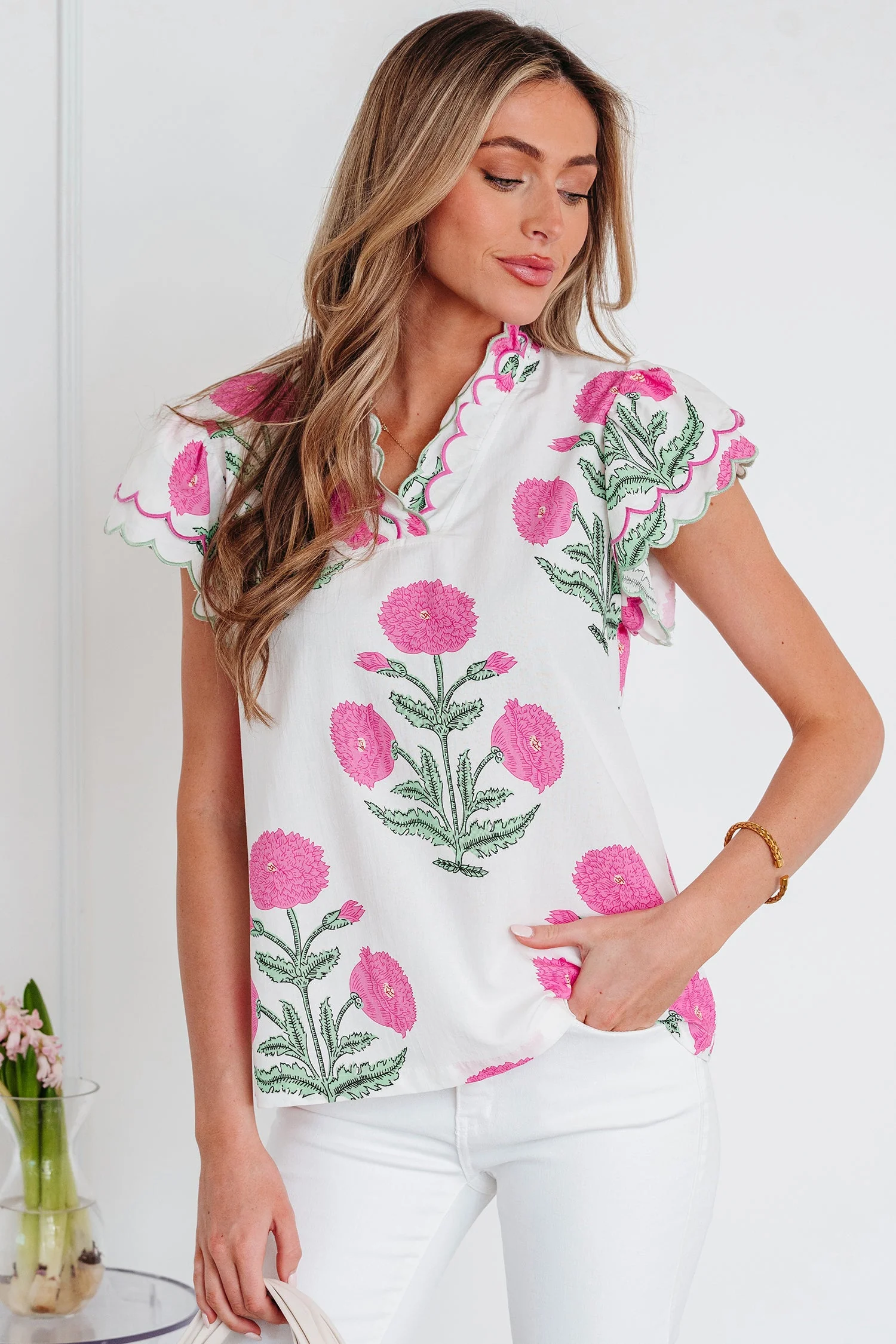 Threaded Pear Mariah Detail Short Sleeve Blouse - Image 3