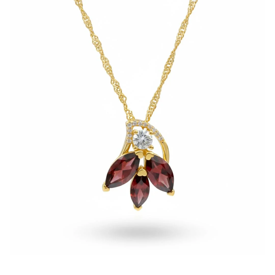 Marquise Flower Necklace 6.95 Carats Pendant Sterling Silver Amethyst Citrine Garnet Necklace January February and November Birthstone Jewelry for Women Gift - Image 3