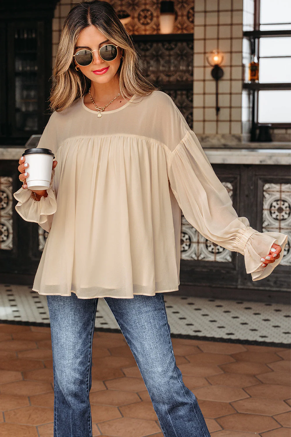 Threaded Pear Mayaevi Sleeve Chiffon Blouse Long Sleeve Top - Image 6