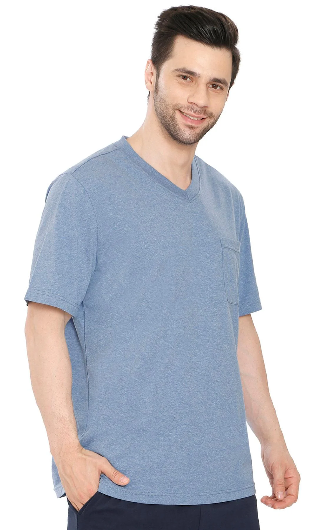 Men’s Short Sleeve Relaxed Fit V-Neck T-Shirt in Cotton Blend with Pocket - Image 4