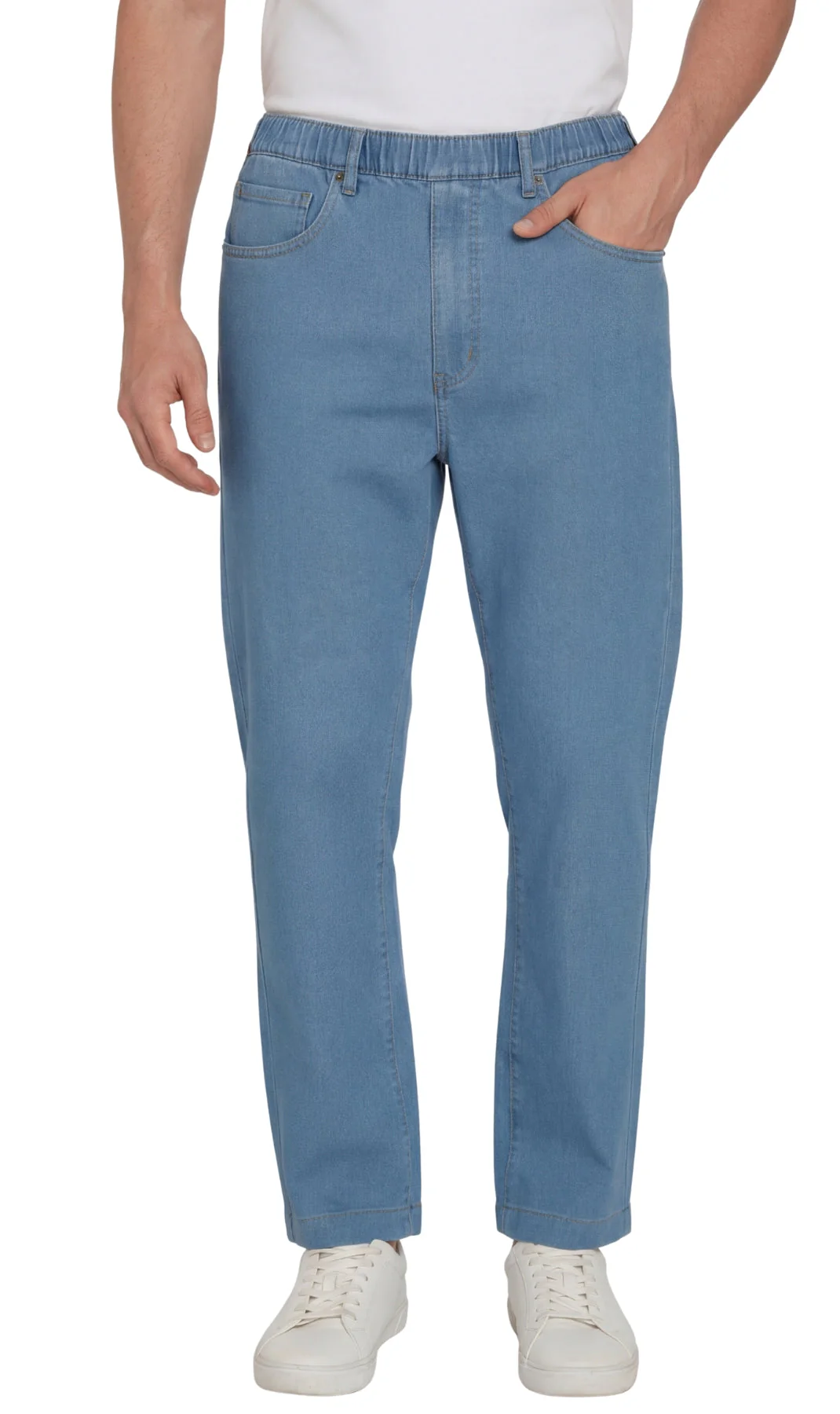 Men's Casual Elastic Waist Denim & Twill Pull on Jeans Pants - Image 11
