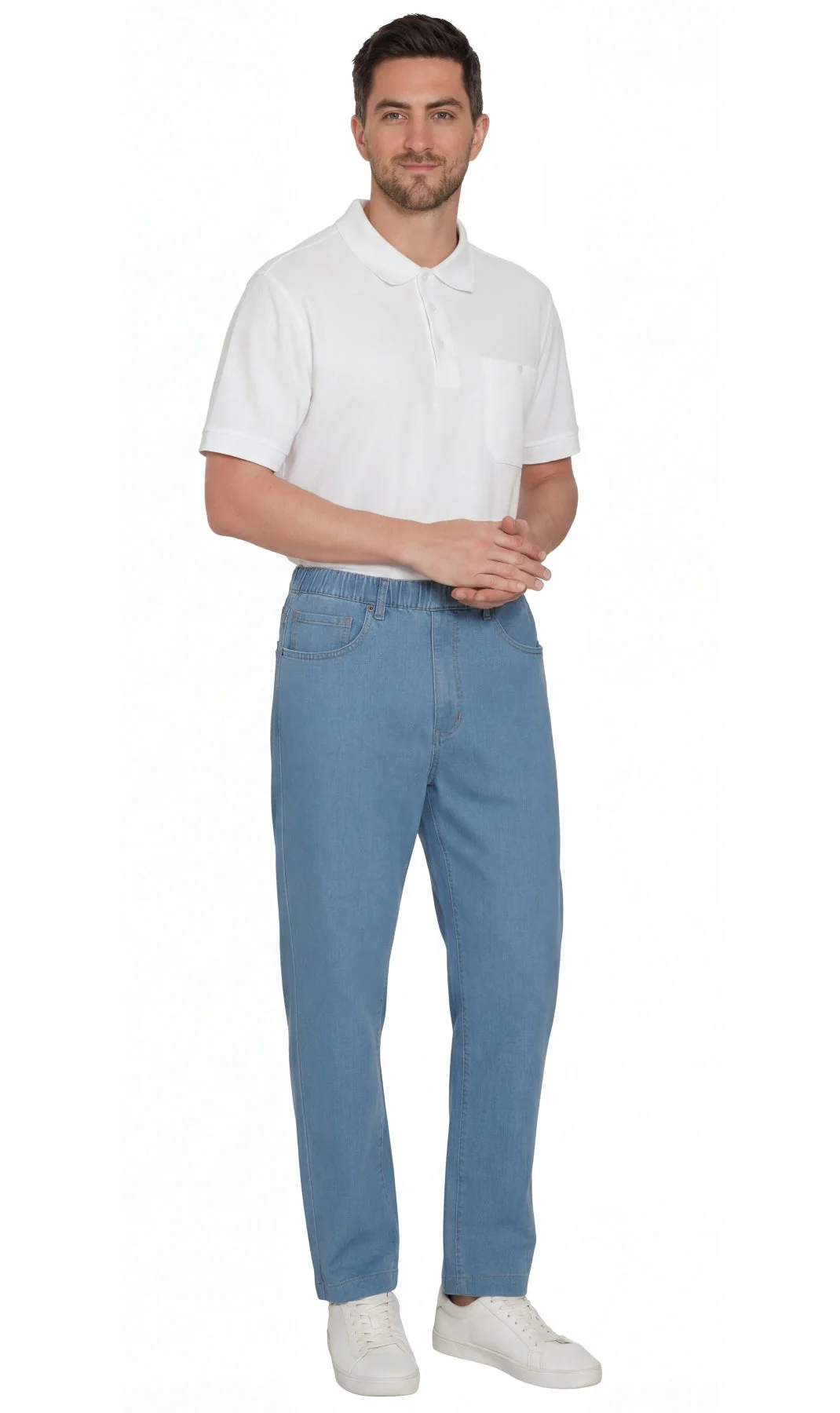 Men's Casual Elastic Waist Denim & Twill Pull on Jeans Pants - Image 14