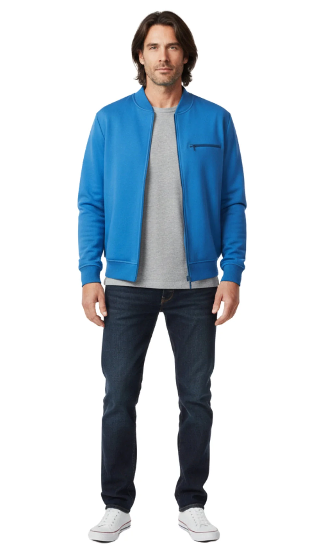 Men's Classic Zip-Up Baseball Fleece Jacket in Lightweight Cotton Blend Fabric with Sporty Edge - Image 4