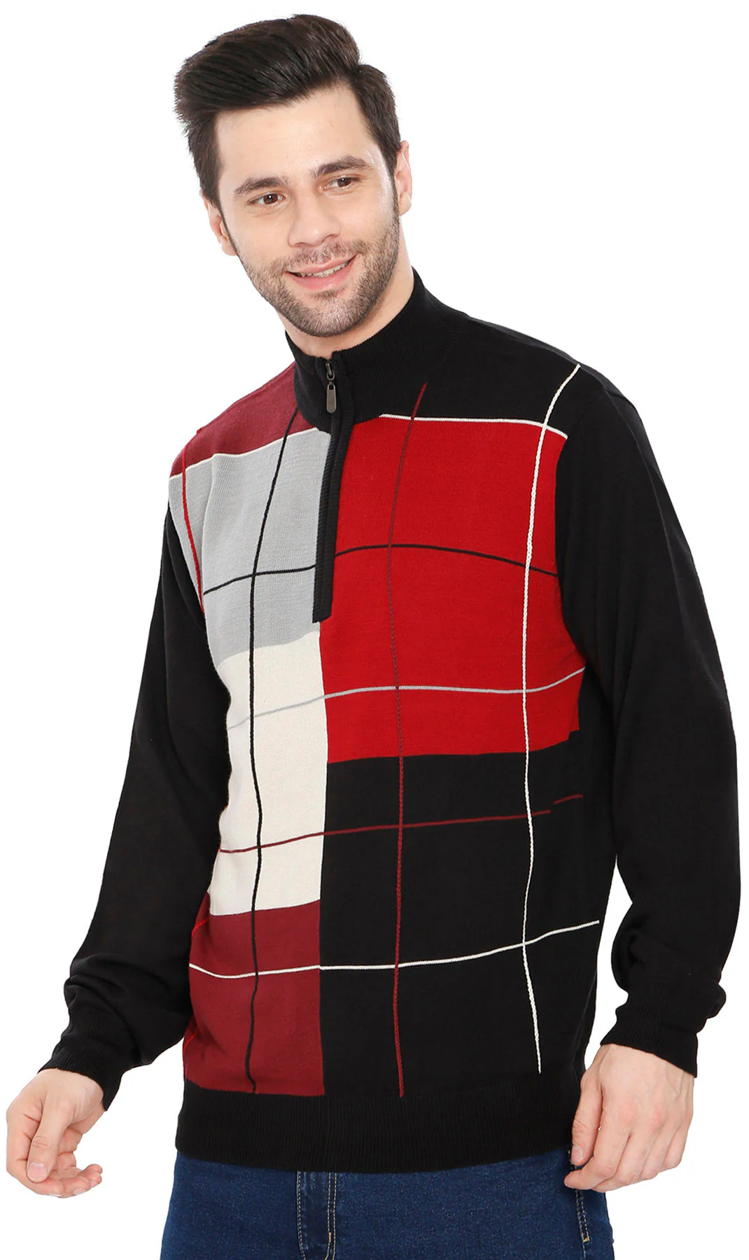 Men's Color Block Quarter Zip Long Sleeve Sweater - Image 3