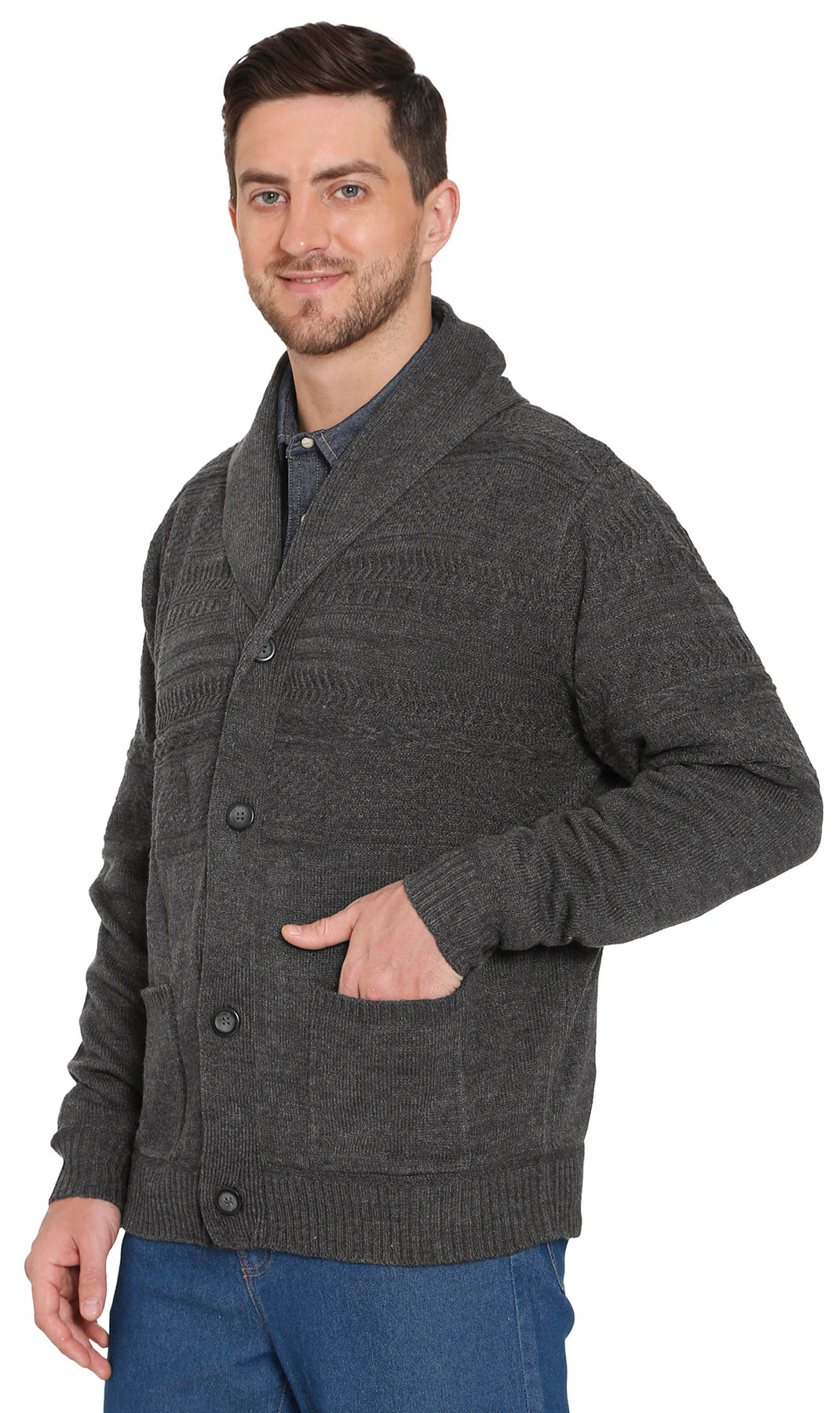 Men's Jacquard Knit Shawl Collar Cardigan Sweater - Image 11