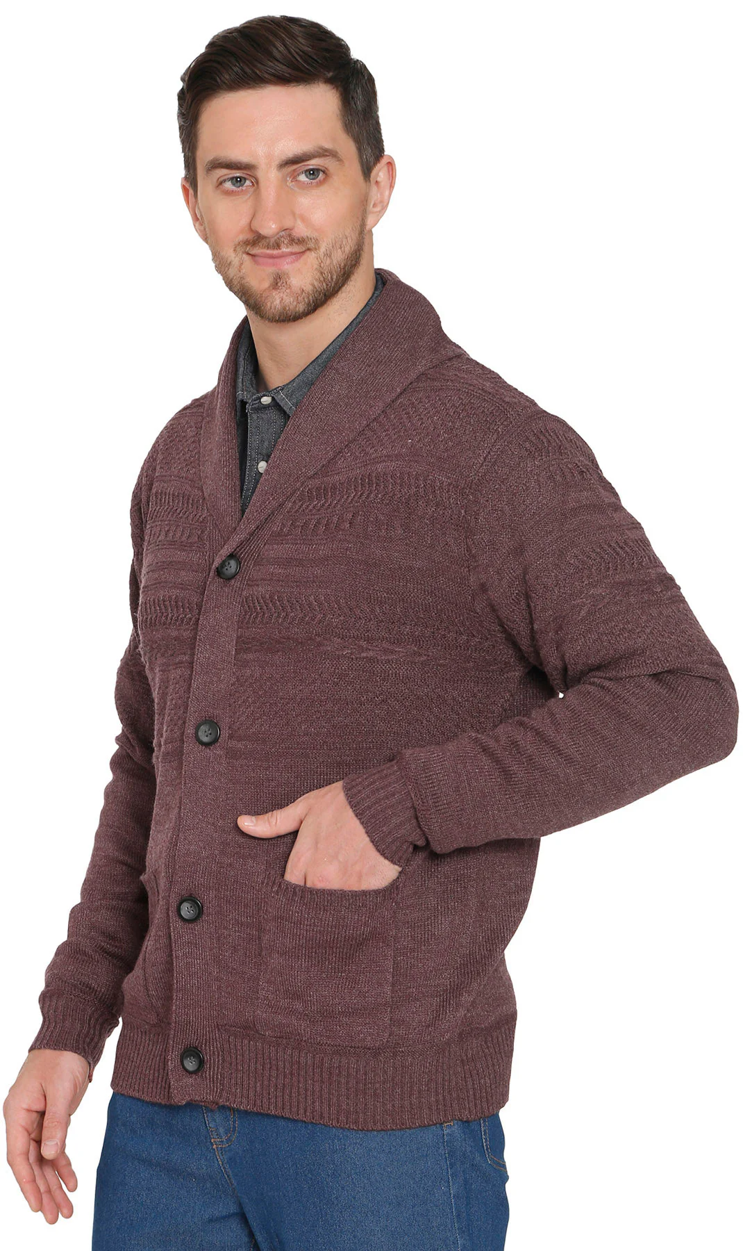 Men's Jacquard Knit Shawl Collar Cardigan Sweater - Image 3