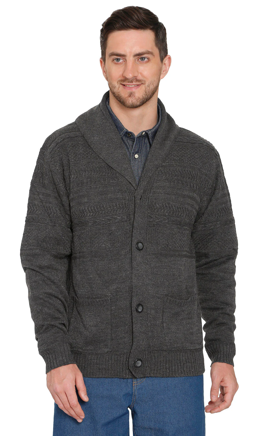 Men's Jacquard Knit Shawl Collar Cardigan Sweater - Image 9