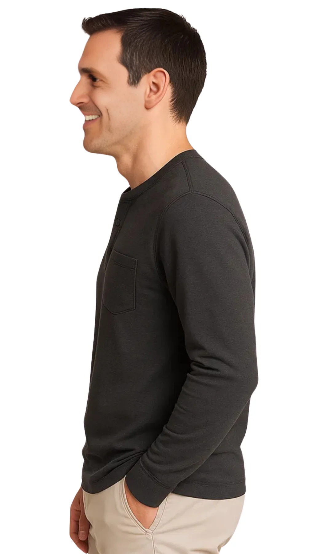 Men's Long Sleeve Henley shirt in cotton blend with 3 Button Placket & Chest Pocket - Image 16
