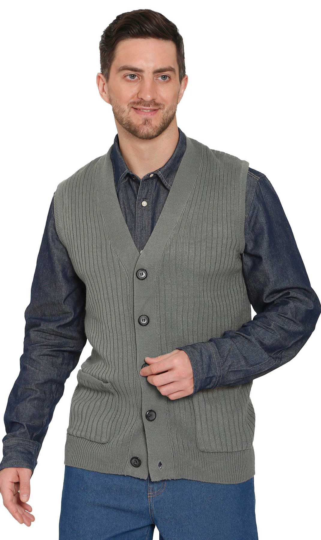 Men's Relaxed Fit Rib Knit Sweater Vest - Button Front with Pockets - Image 16