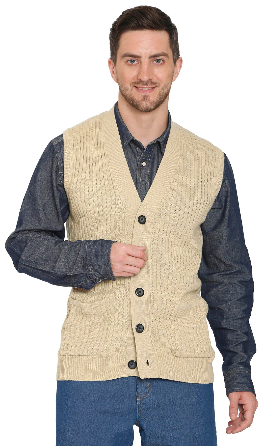 Men's Relaxed Fit Rib Knit Sweater Vest - Button Front with Pockets - Image 30